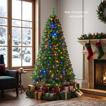 Pre-Lit Artificial Christmas Tree, Hinged Xmas Tree with 350 Warm White & Colorful LED Lights