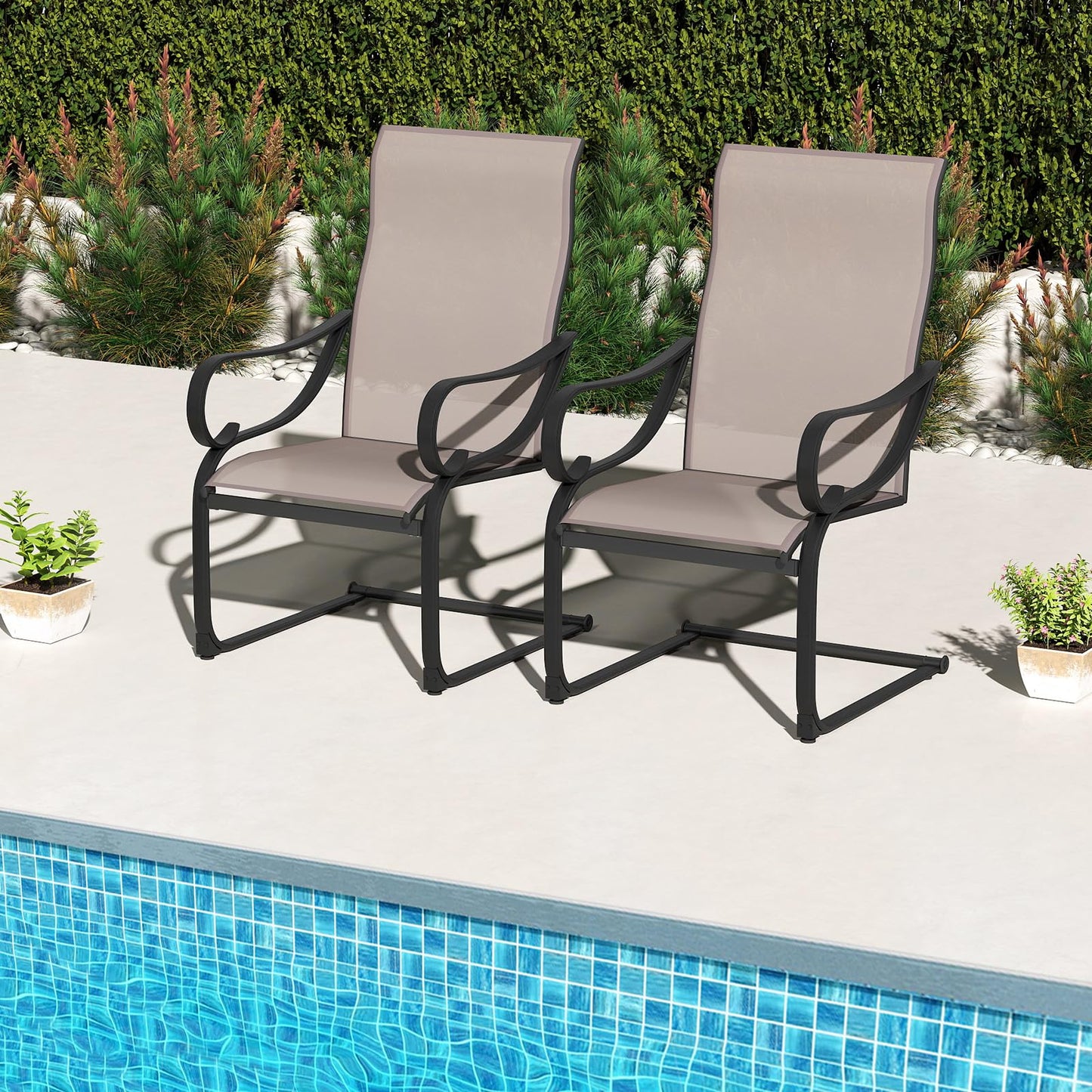 Outdoor C-Spring Garden Chairs Set of 2 with High Backrest