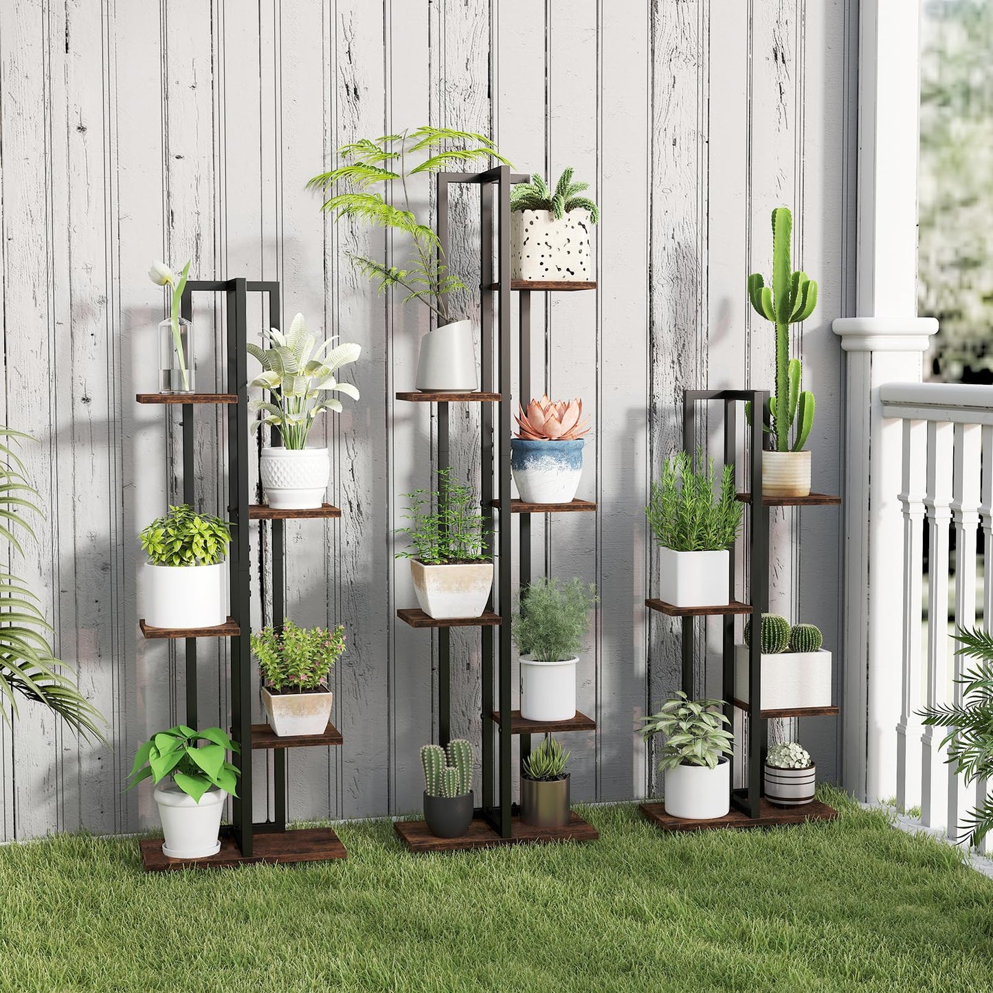 Set of 3 Plant Stand Set for Home Garden Patio Balcony