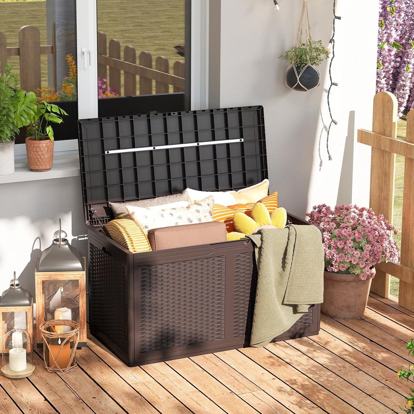 380L Resin Deck Box with Lockable Lid and Wheels