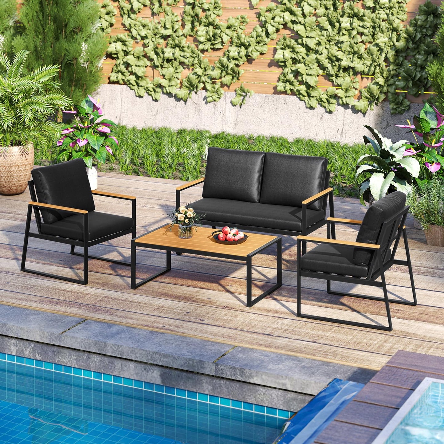 4 Pieces Patio Furniture Set with Thick Cushions for Backyard