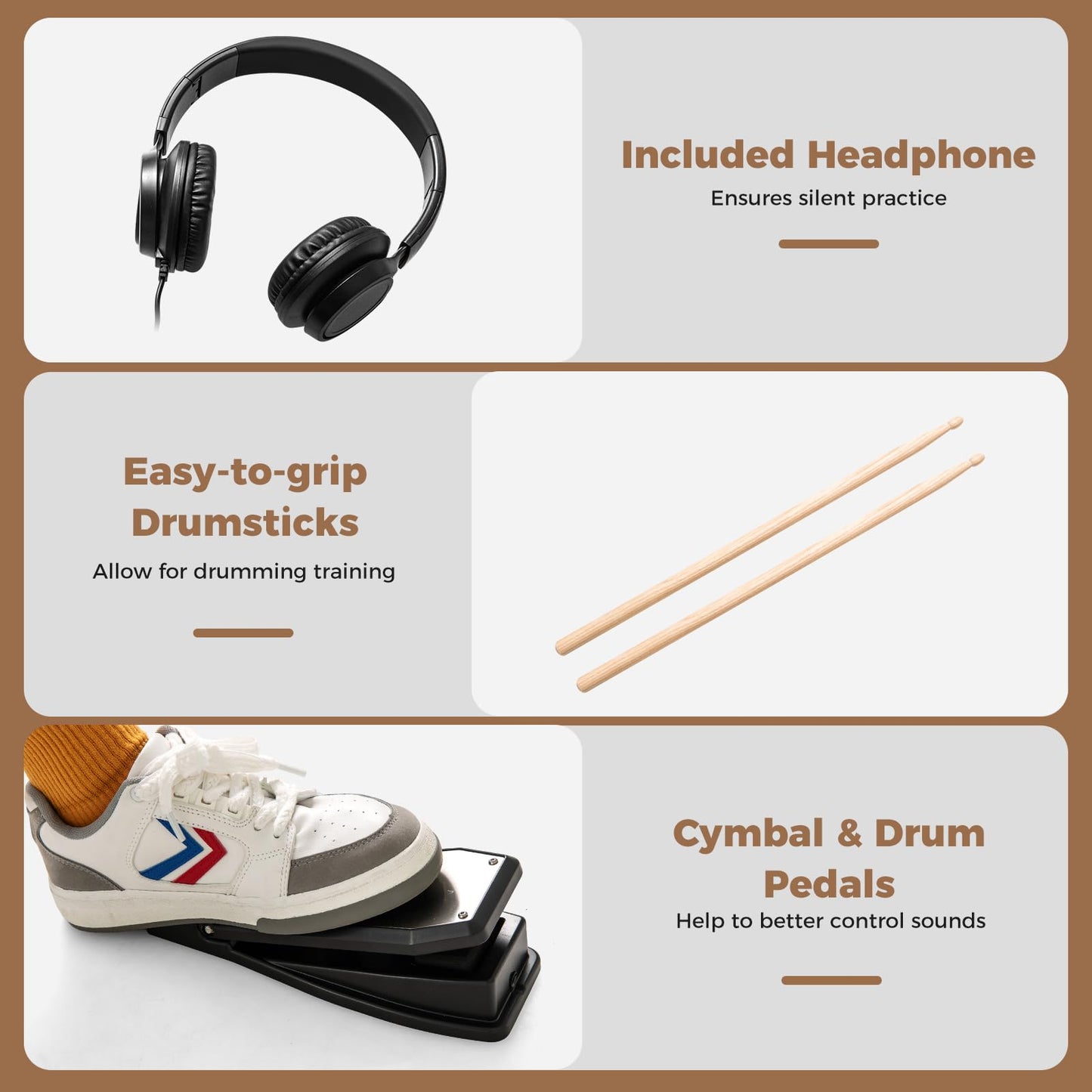 Electric Drum Set Foldable Drum Kit with 18 CM Mesh Drum Pads