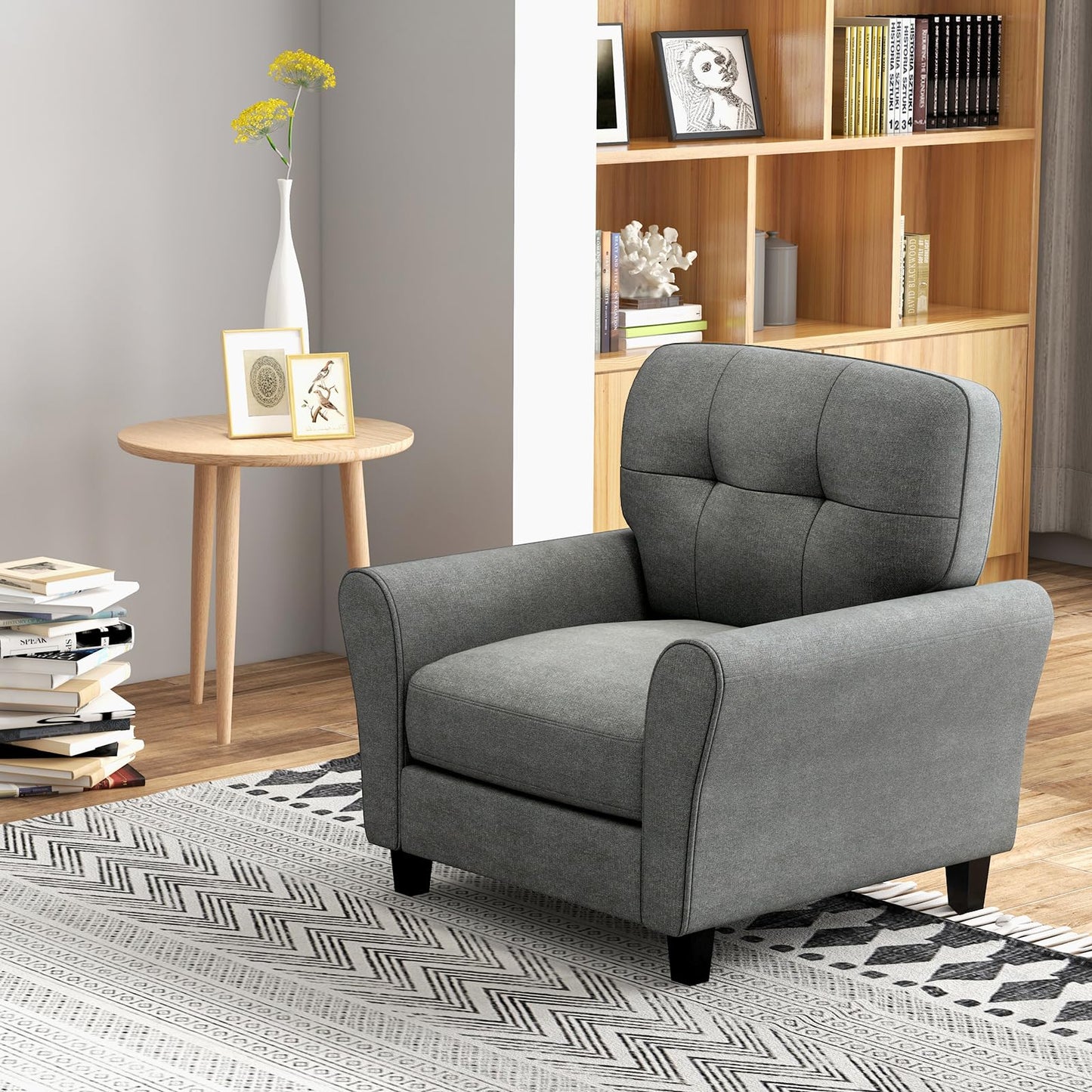 Tufted Upholstered Accent Chair with Non-slip Foot Pads