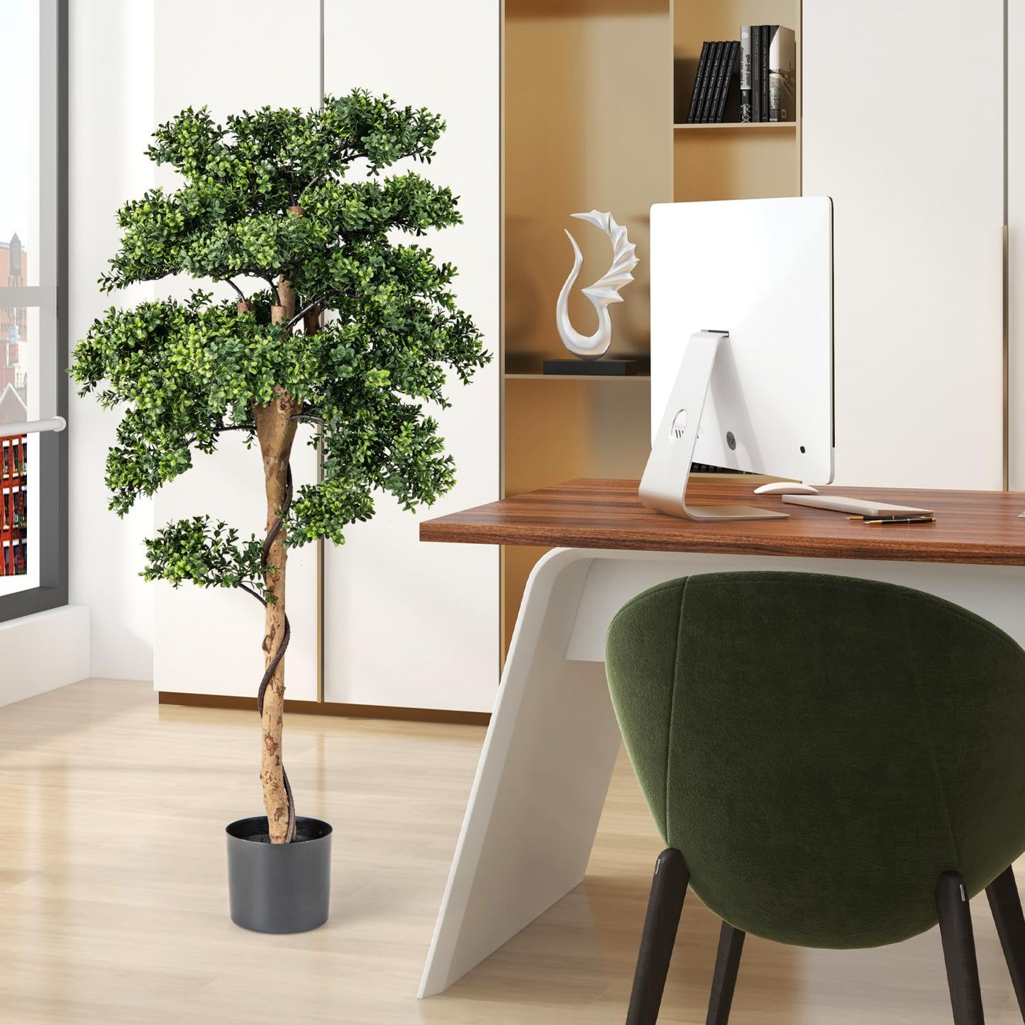 Artificial Boxwood Topiary Tree Potted Plants with PE Leaves