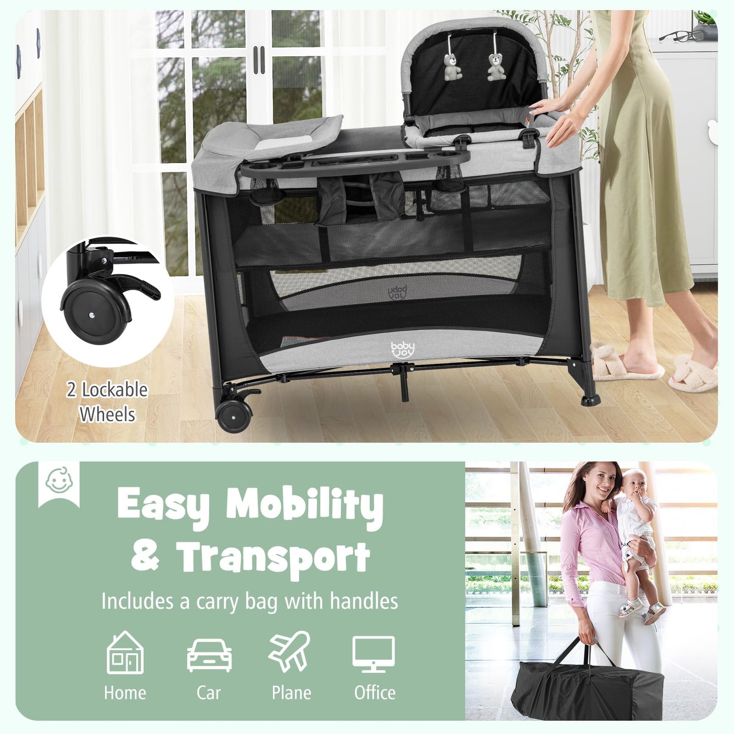 Portable Baby Crib Bassinet with Mattress