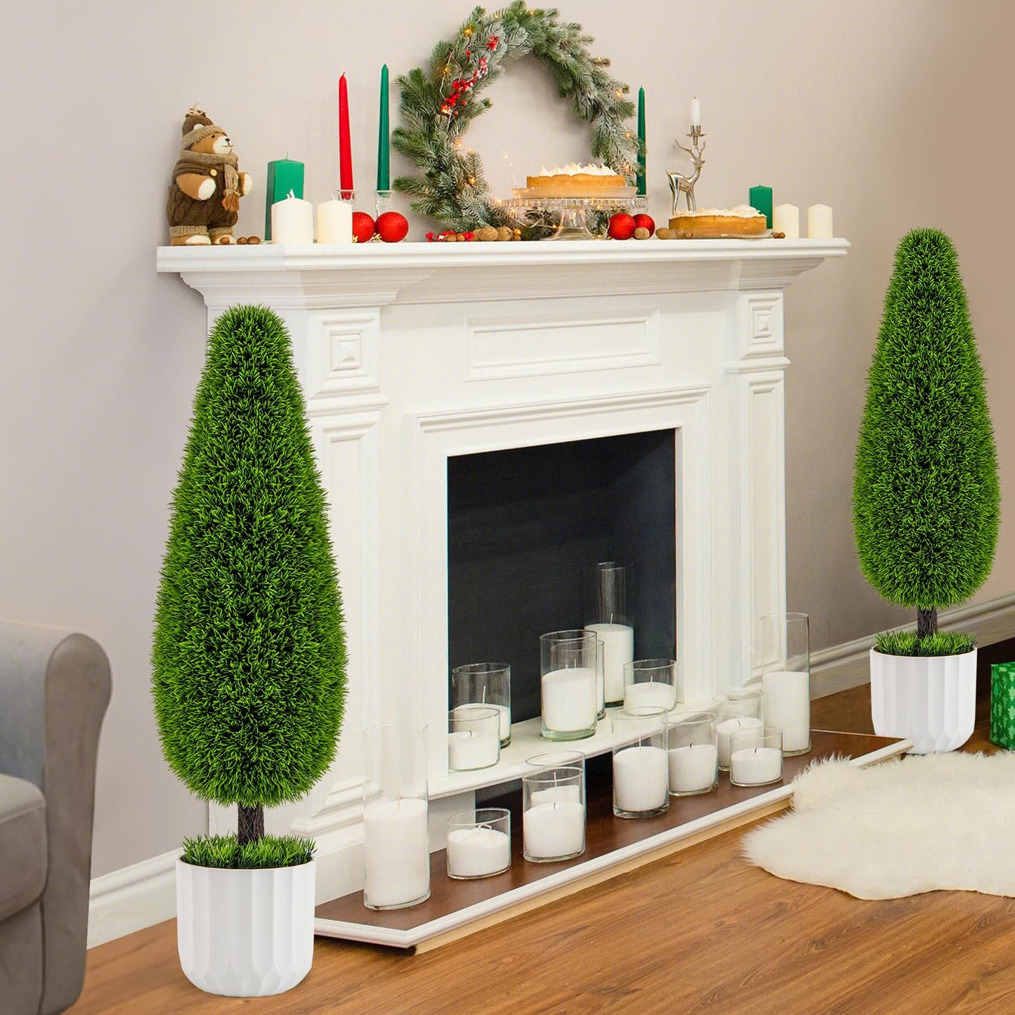 90cm 2PCS Greenery Faux Boxwood Tower/Spiral Plant with Realistic Leaves and Pot