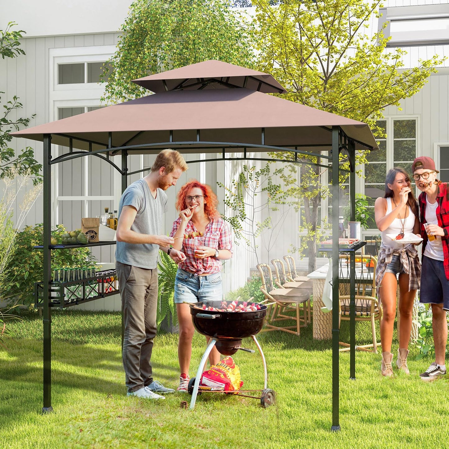 Fire Resistant Waterproof Outdoor BBQ Shelter with 2 Side Shelves