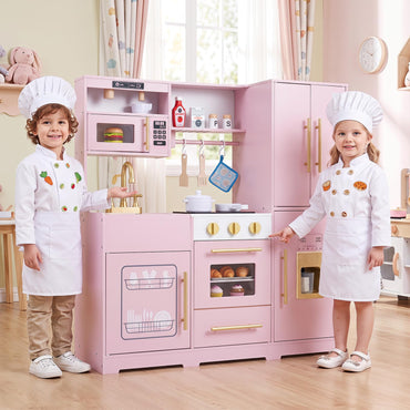 Kids Play Kitchen, Wooden Toy Kitchen with Stoves