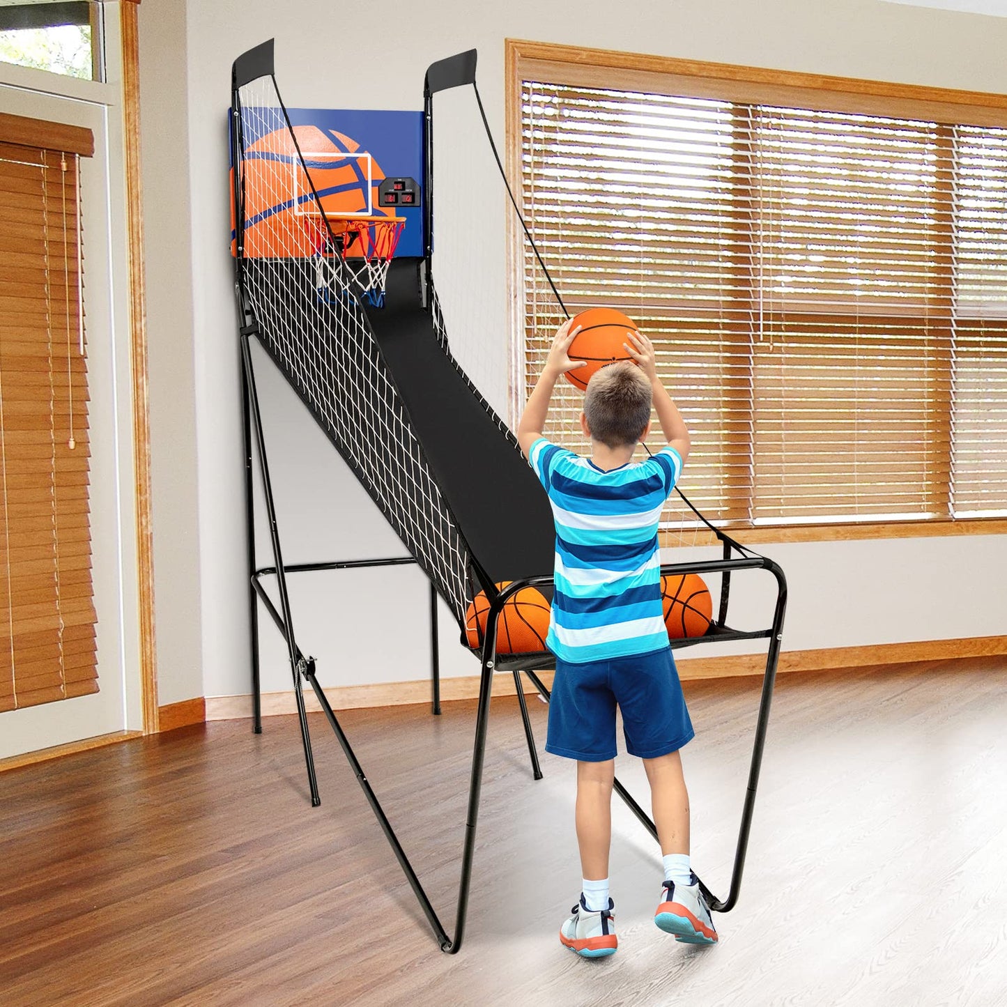 Folding Basketball Arcade Game with Electronic Scorer and Buzzer