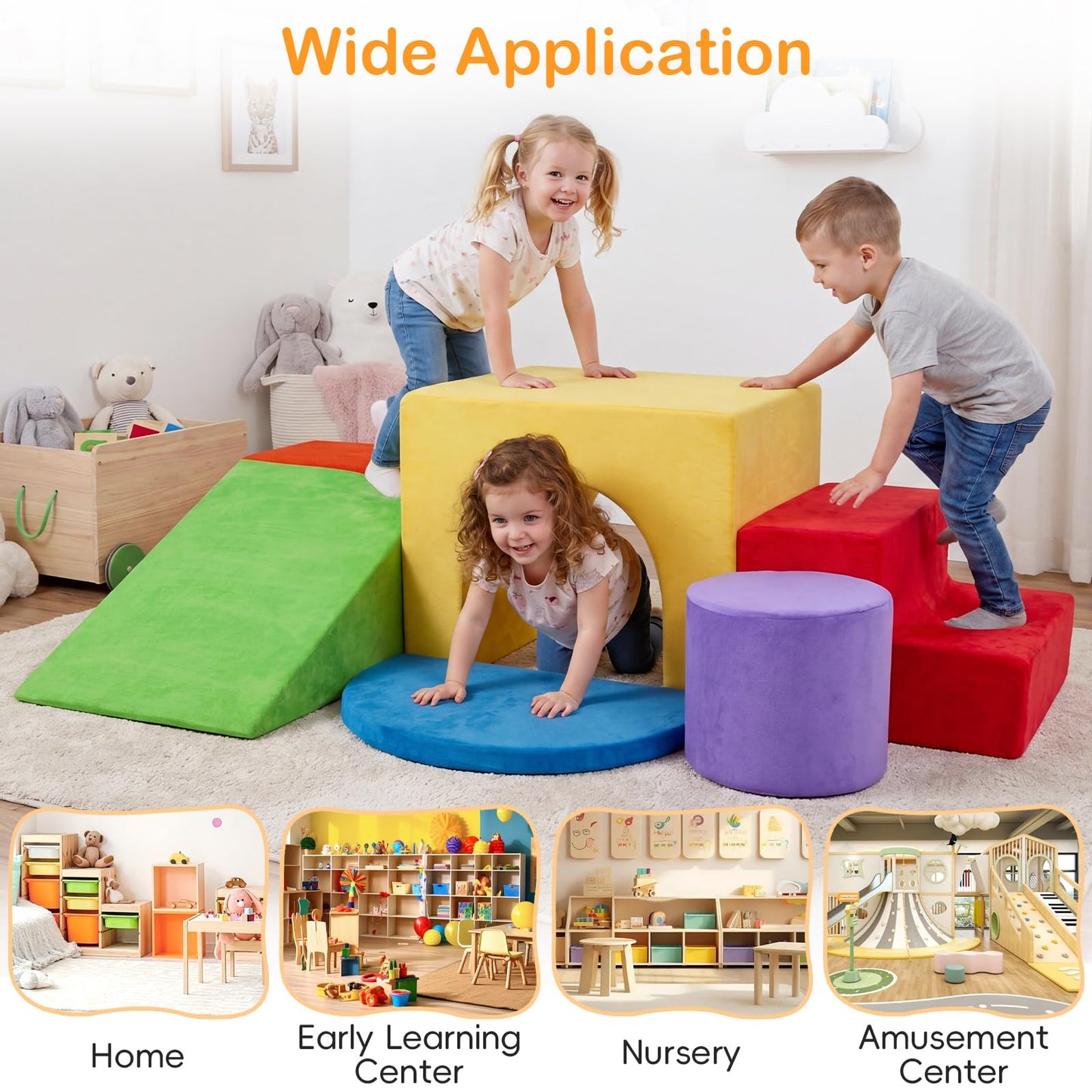 6 Pieces Foam Climbing Blocks for Kids with Slide and Tunnel for Toddlers 3+