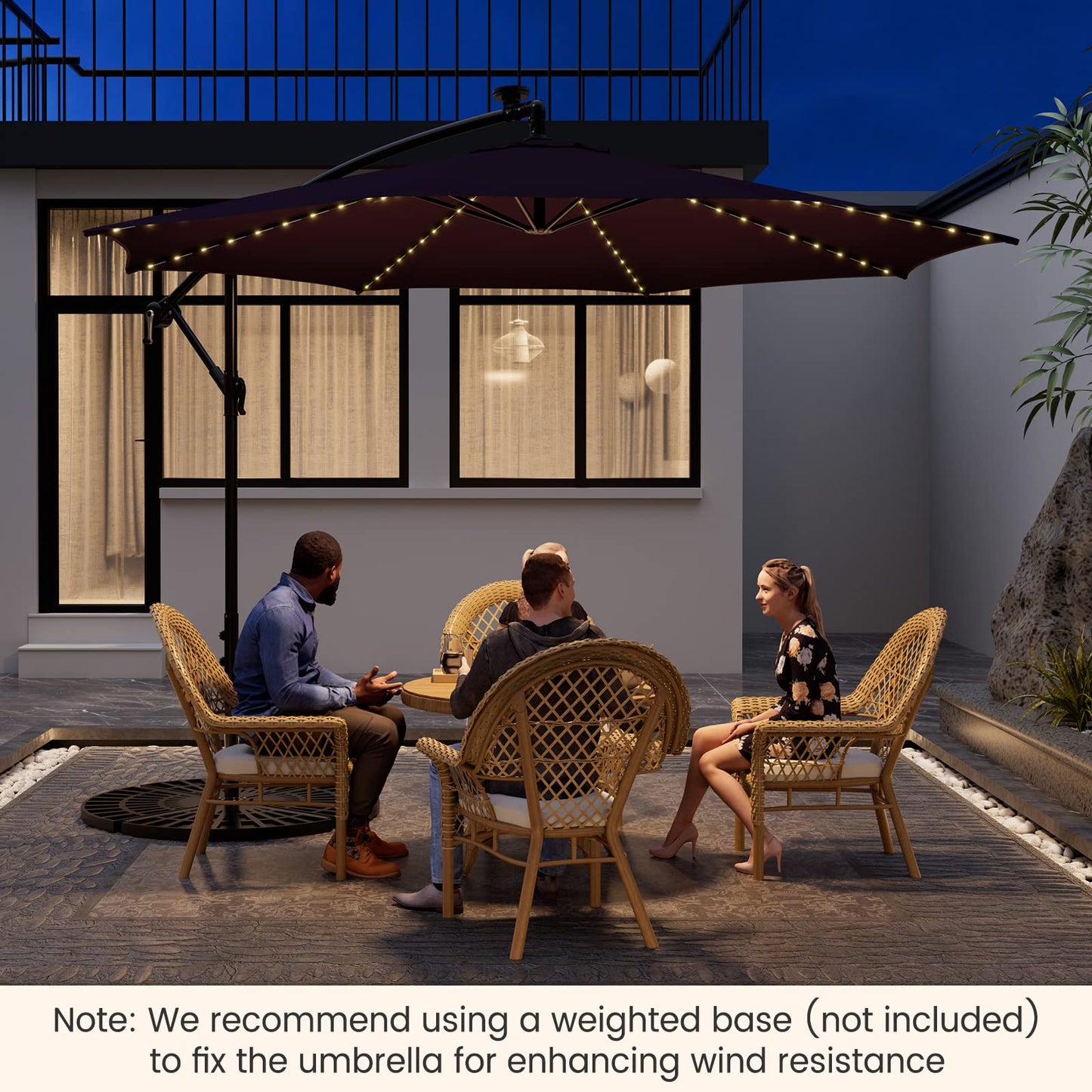 303 CM Solar-Powered Patio Offset Umbrella with 112 LED Lights