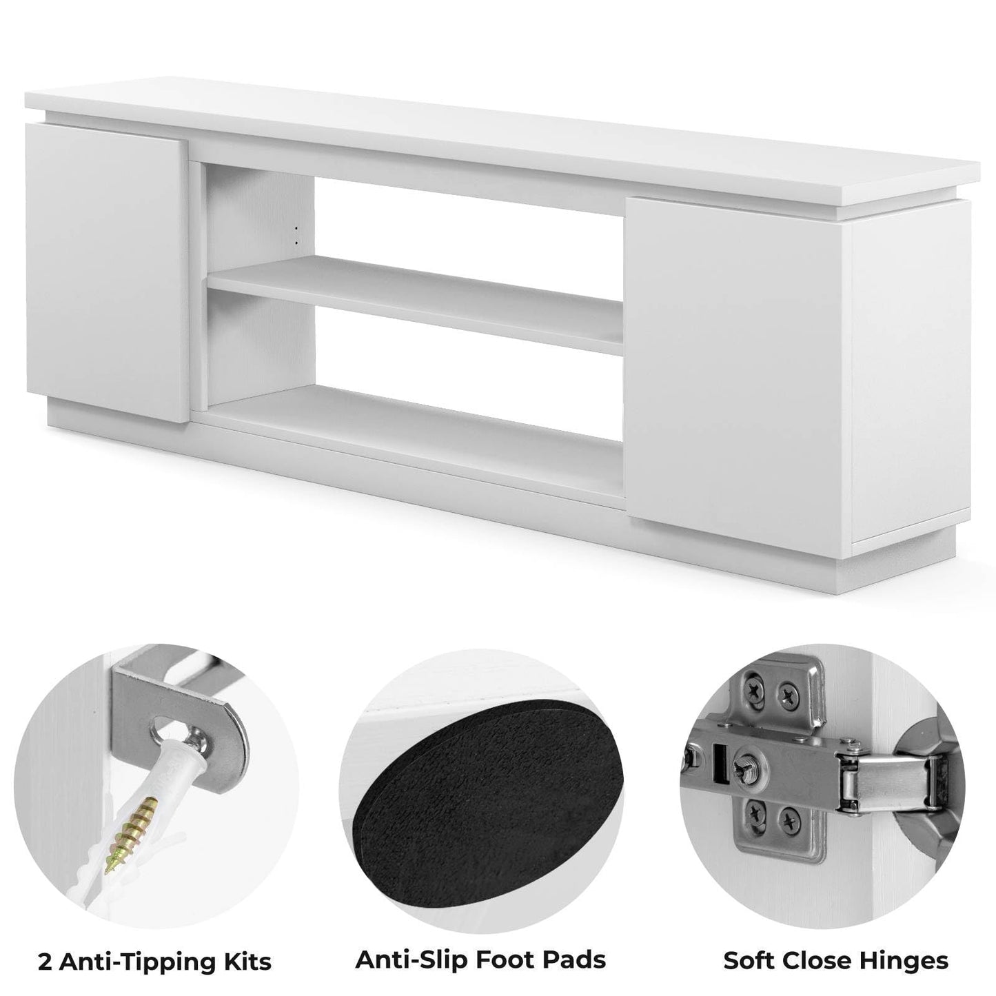 TV Cabinet for TVs up to 80 Inch Media Console Table with 3 Adjustable Shelves