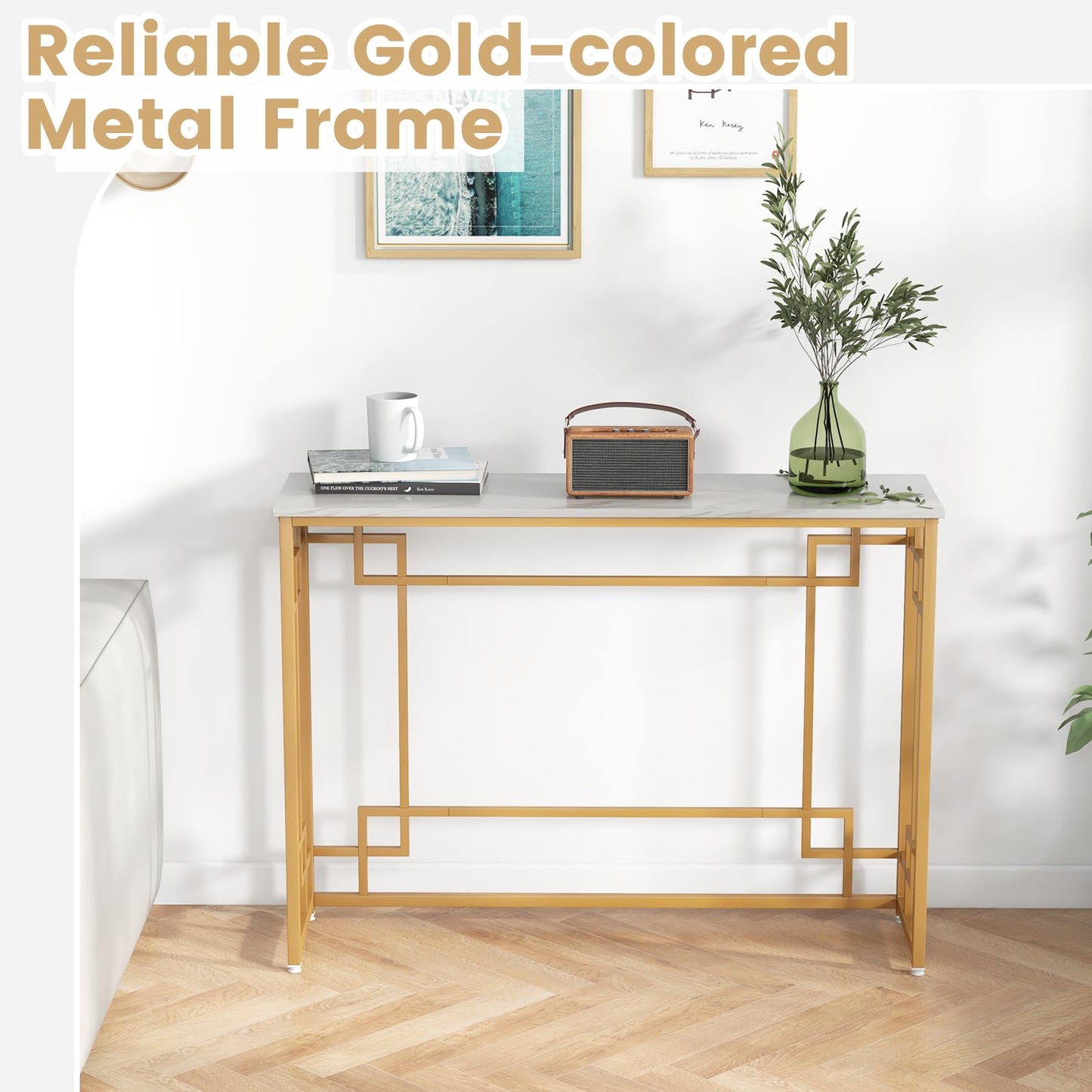 Metal Frame 110cm Long Narrow Accent Sofa Side Table for Hallway