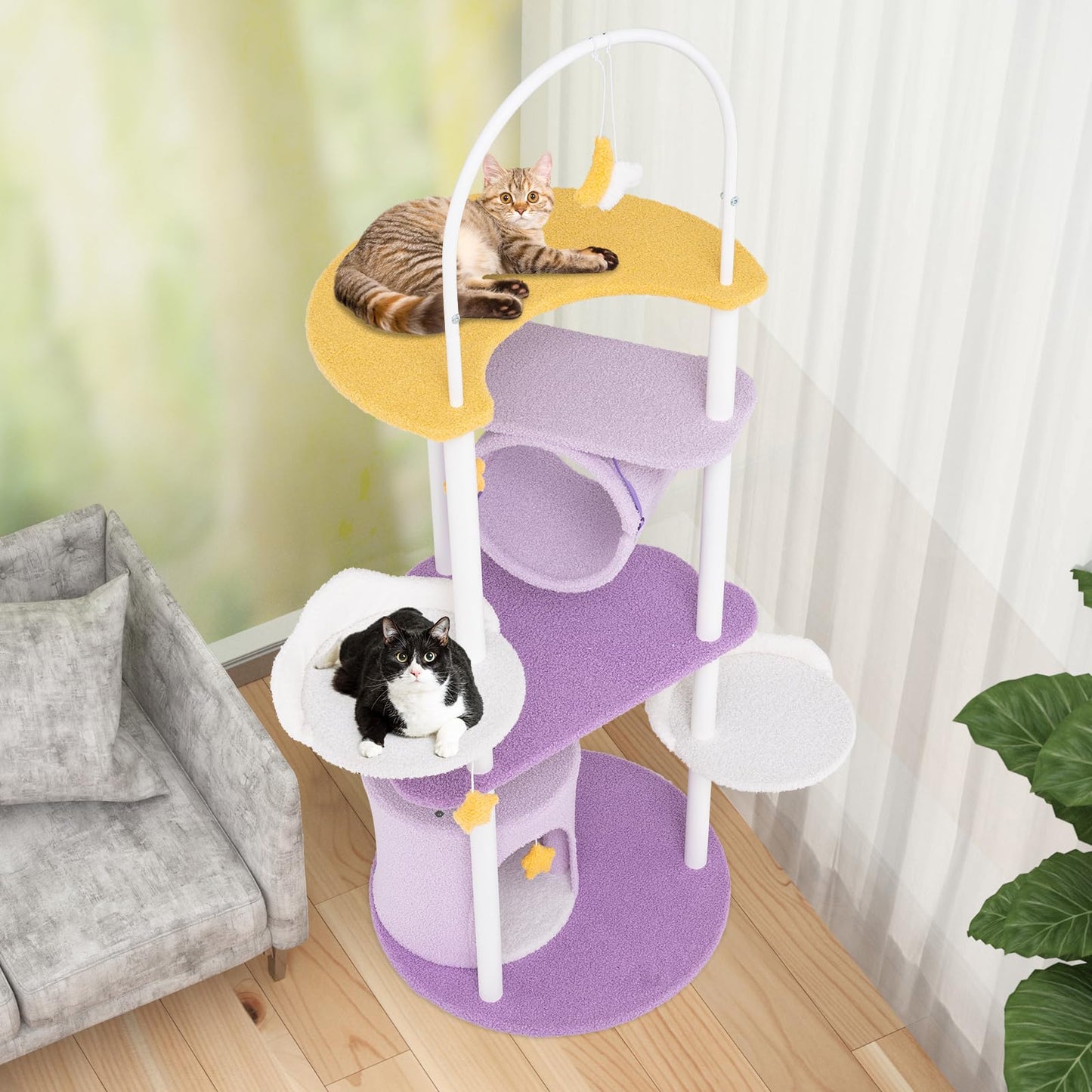 Multi-level Cute Cat Tree 158CM Large Cat Tower with Metal Frame