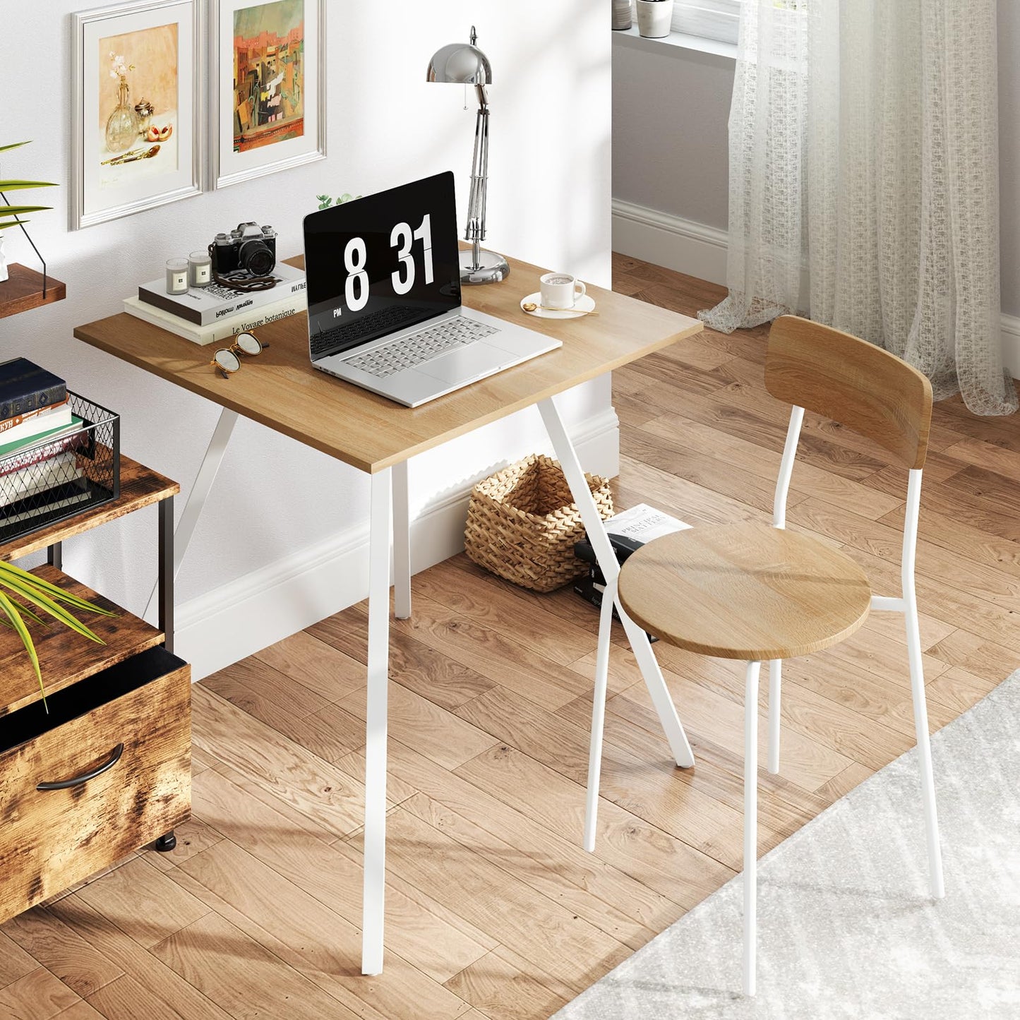 3 Piece Breakfast Kitchen Table and Chairs with Metal Legs & Adjustable Foot Pads