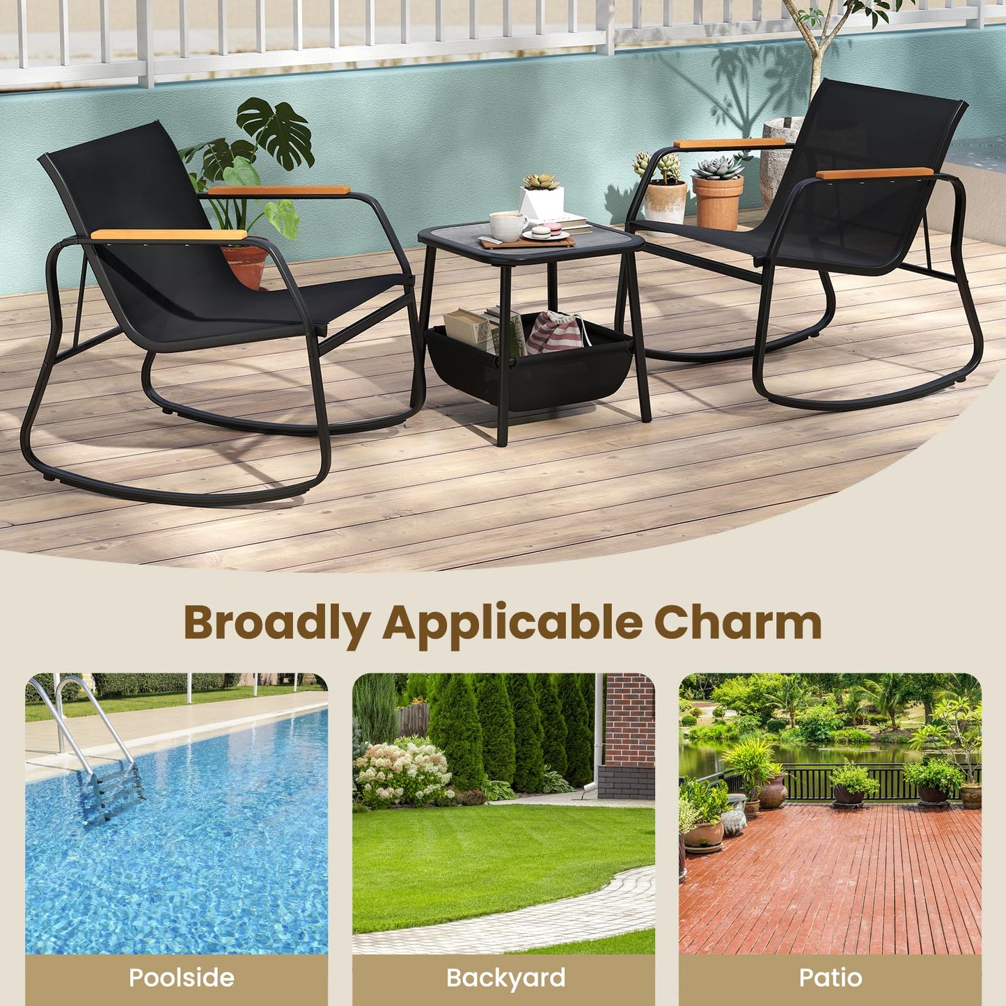 3-Piece Patio Bistro Set, Garden Furniture Set with Coffee Table and Chair