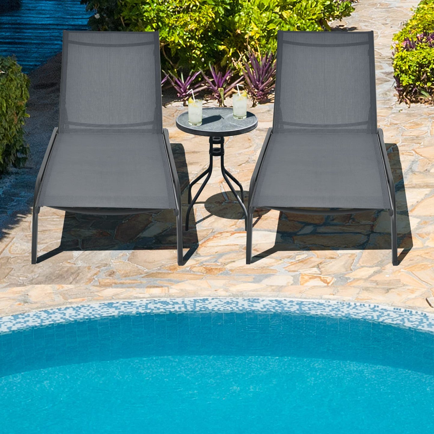 6 Positions Adjustable Chaise Lounge Deck Sunbed