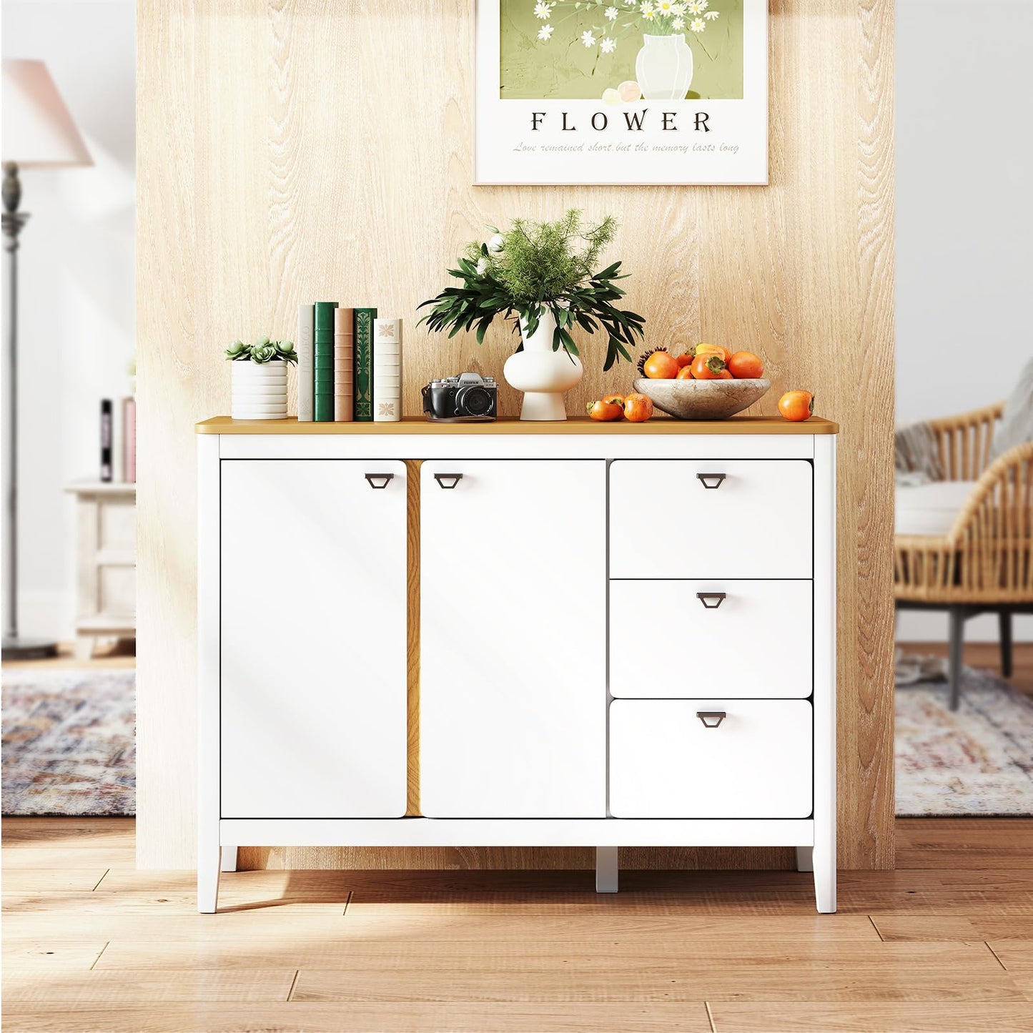 Buffet Cabinet with 2 Door and 3 Pull-out Drawers for Living Room