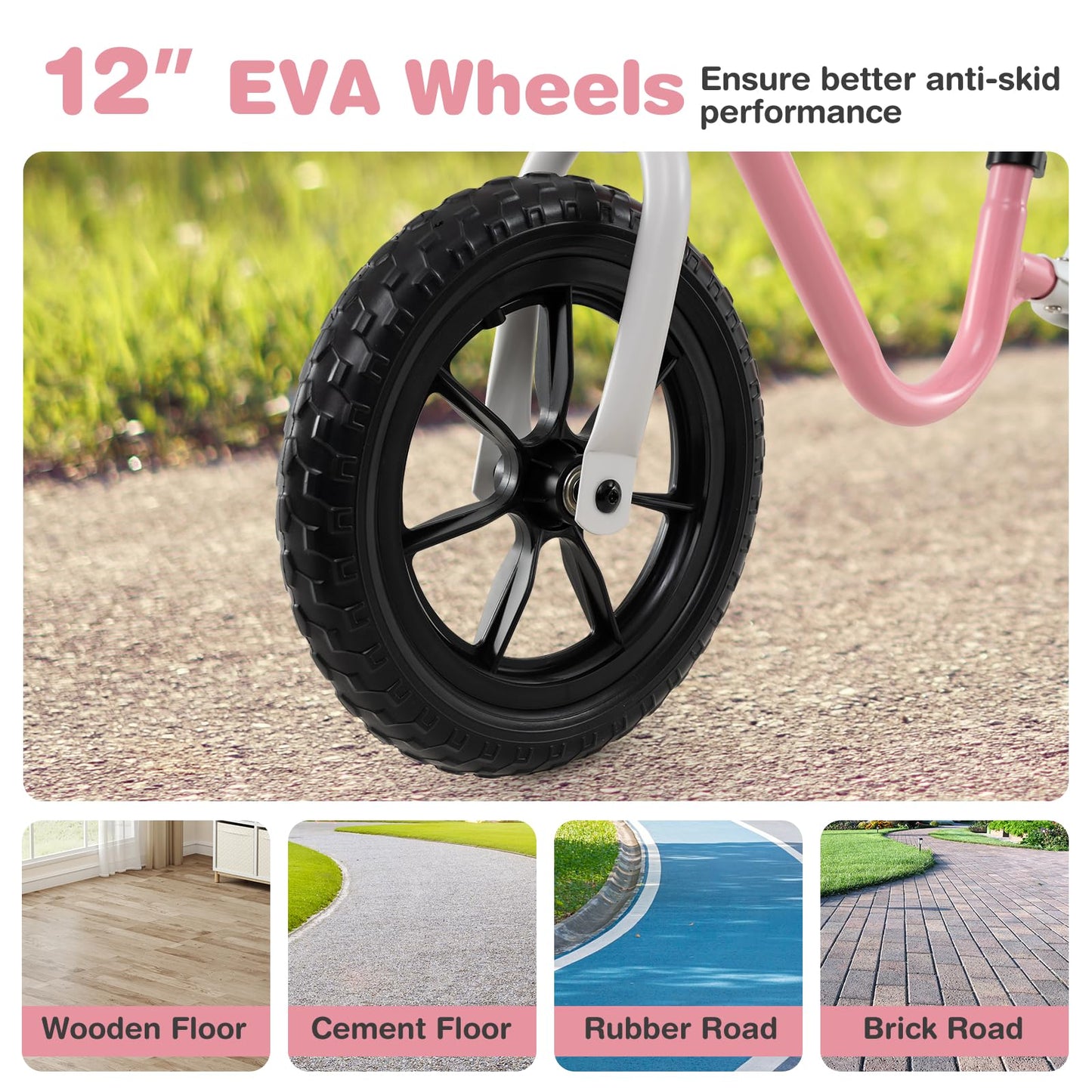 12 Inch Balance Bike No Pedal Training Bicycle with Adjustable Handle and Seat