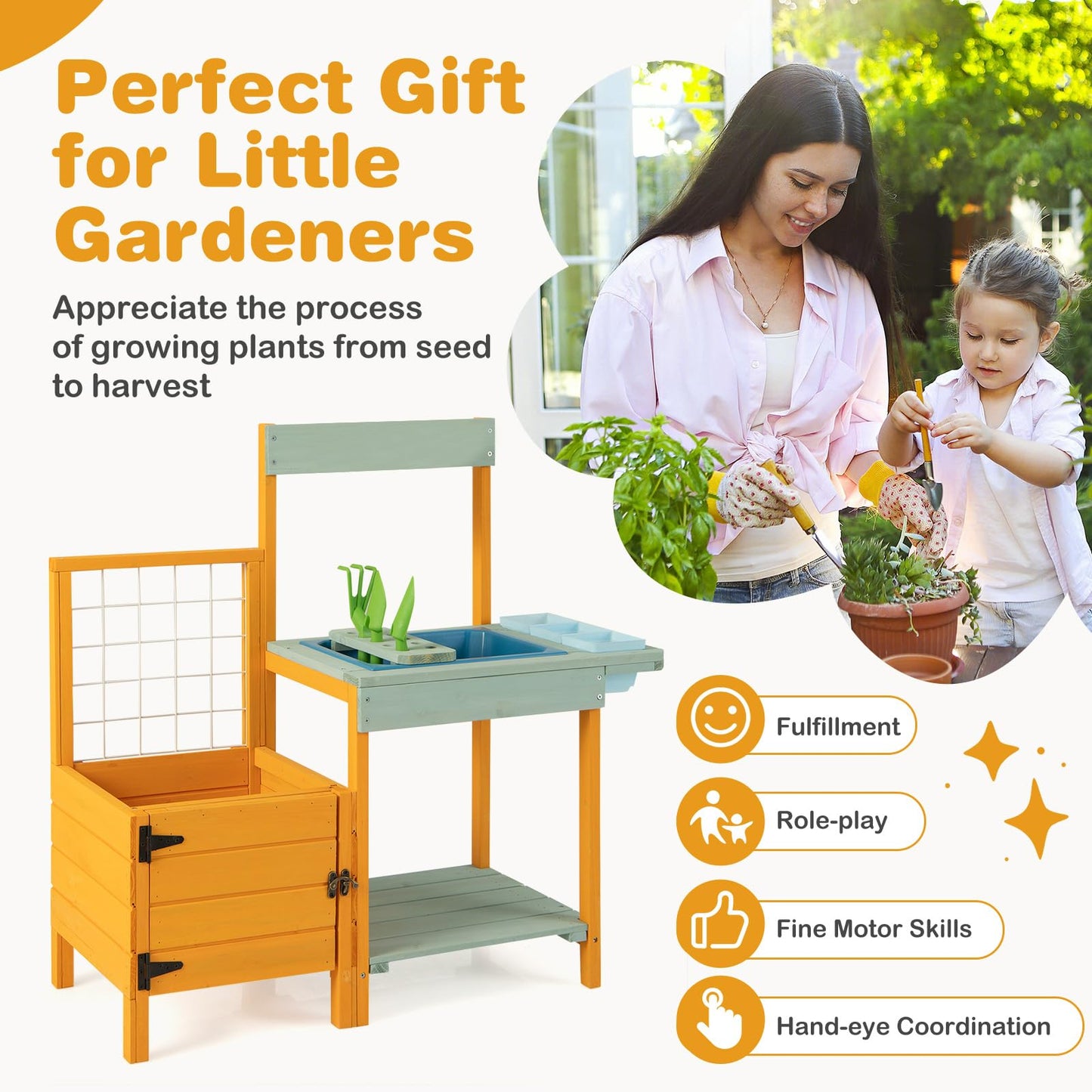 Kids Outdoor Potting Bench with Planter Box Wooden Toy Gardening Center
