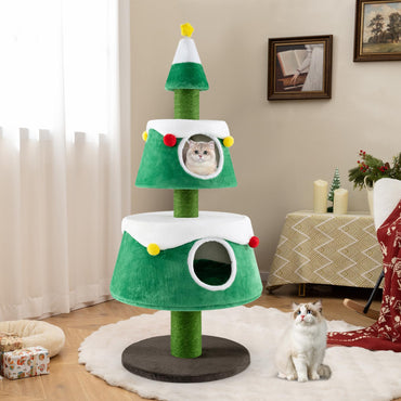 153cm Christmas Tree Shape Cats Tower with 2 Condos