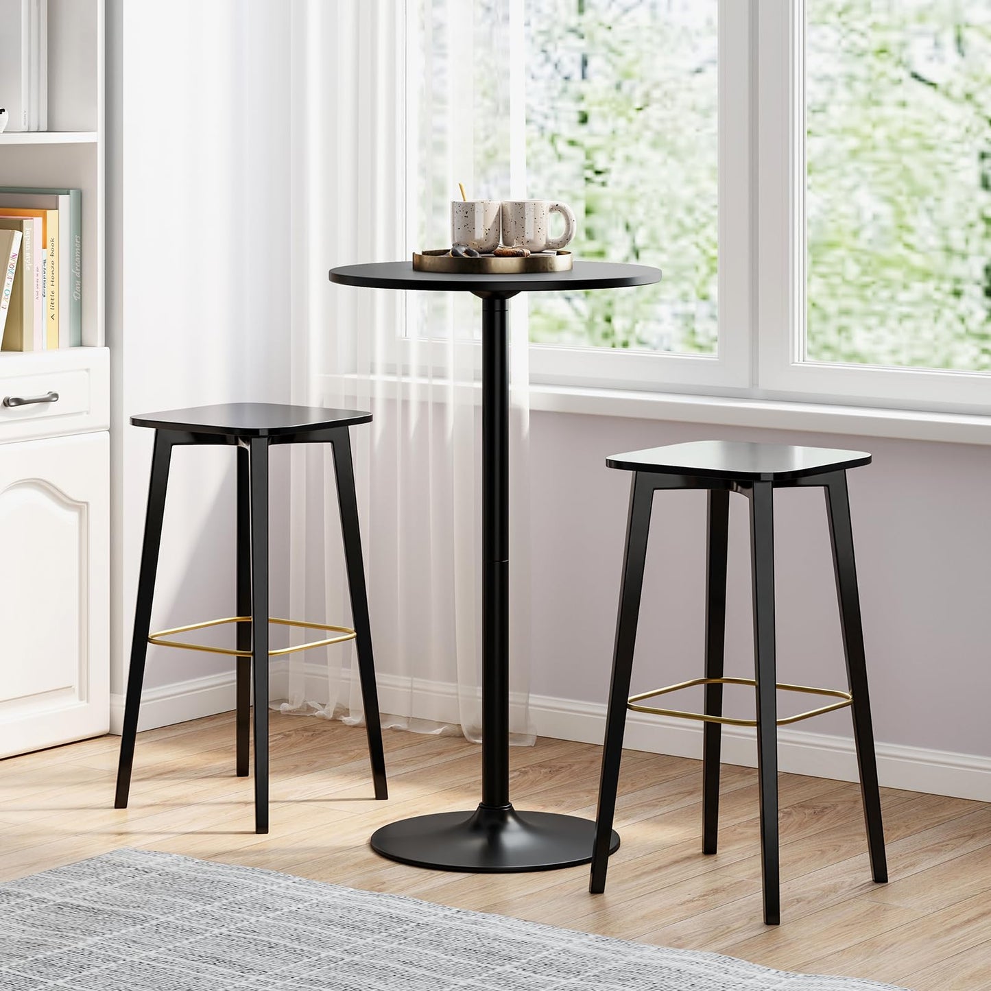 2-in-1 Bar Table Set of 2 with Detachable Pole & Metal Base