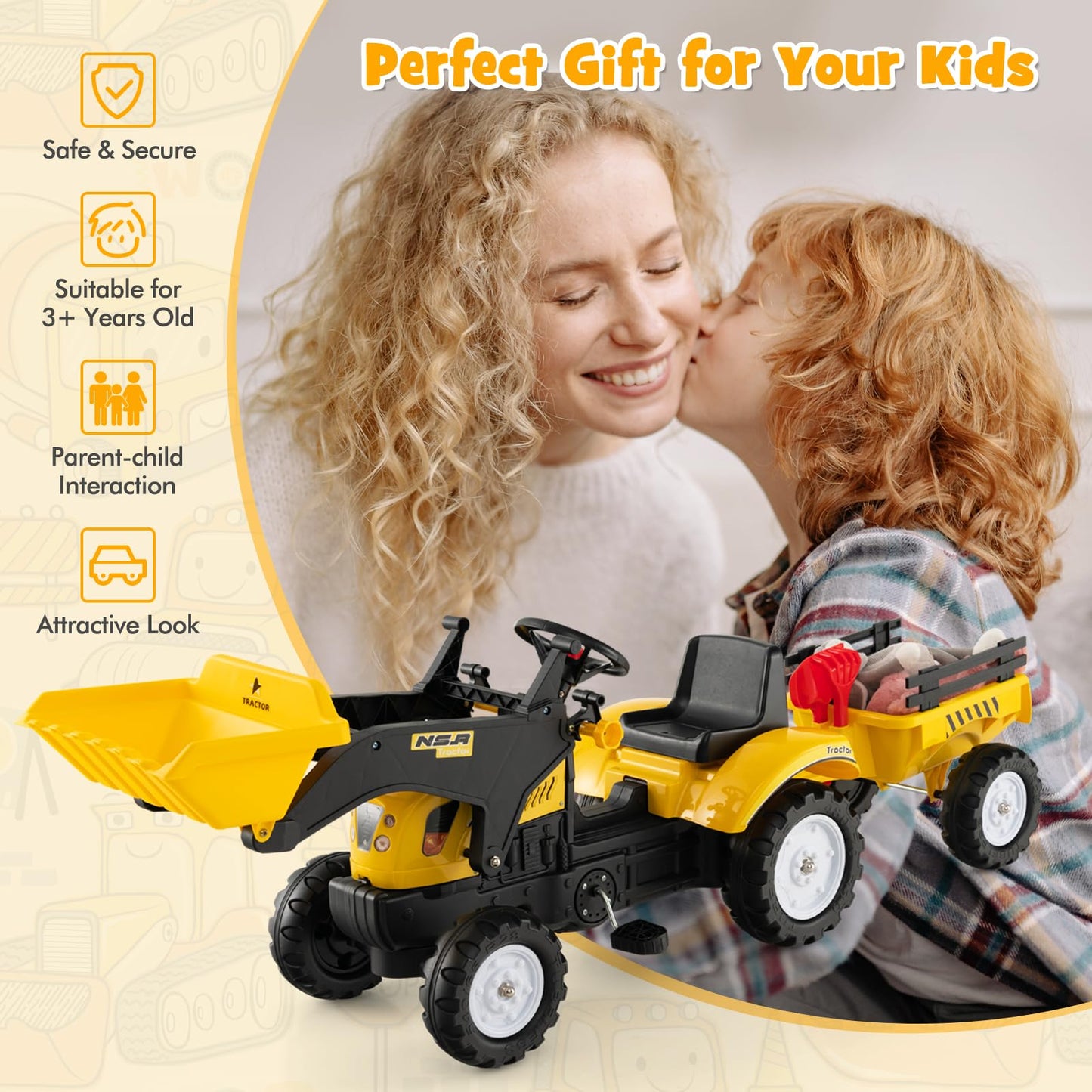 Kids Ride on Excavator, Pedal Go Kart with Manual Control Bucket