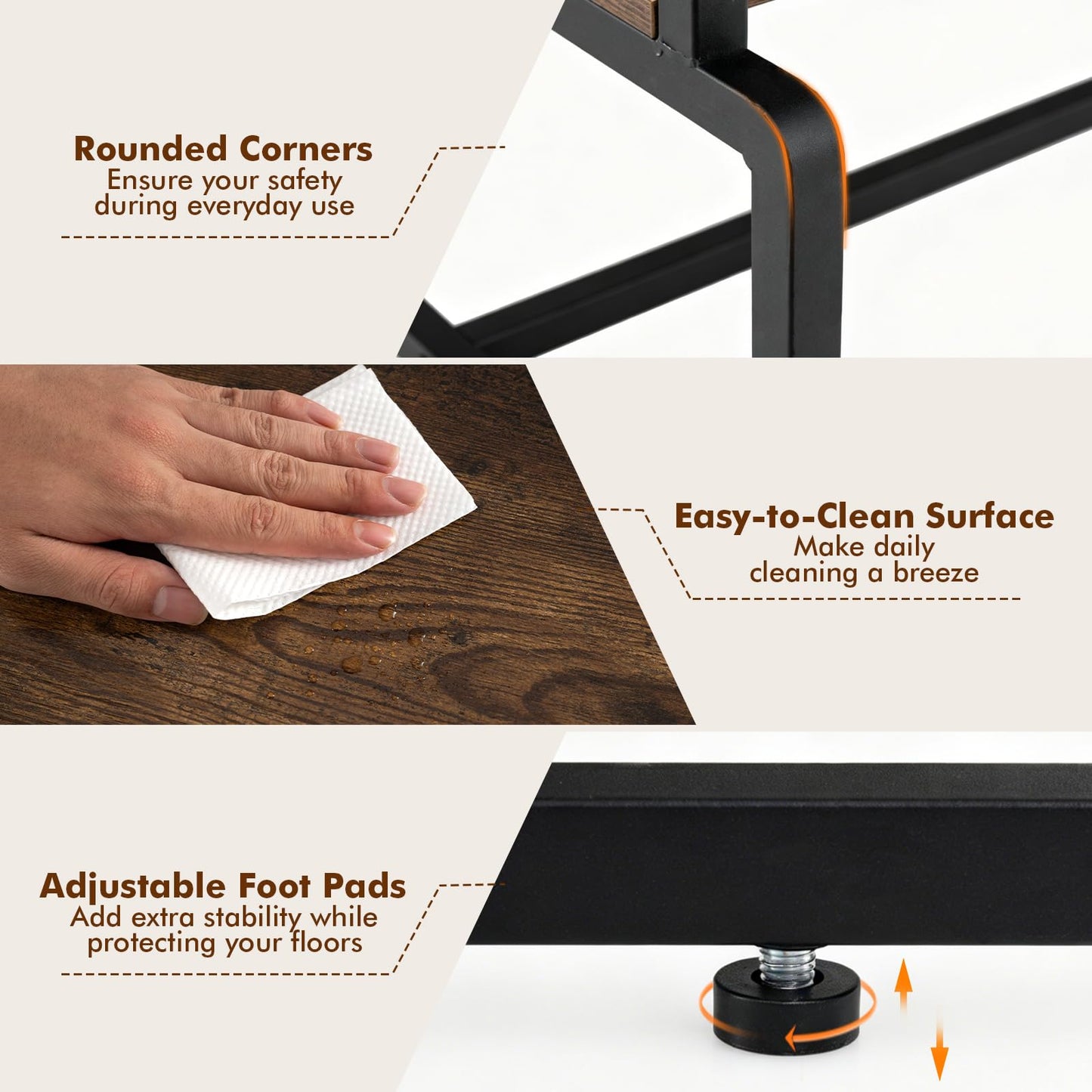 2-Tier Coffee Table, Industrial Rectangle Cocktail Center Table with Storage Shelf