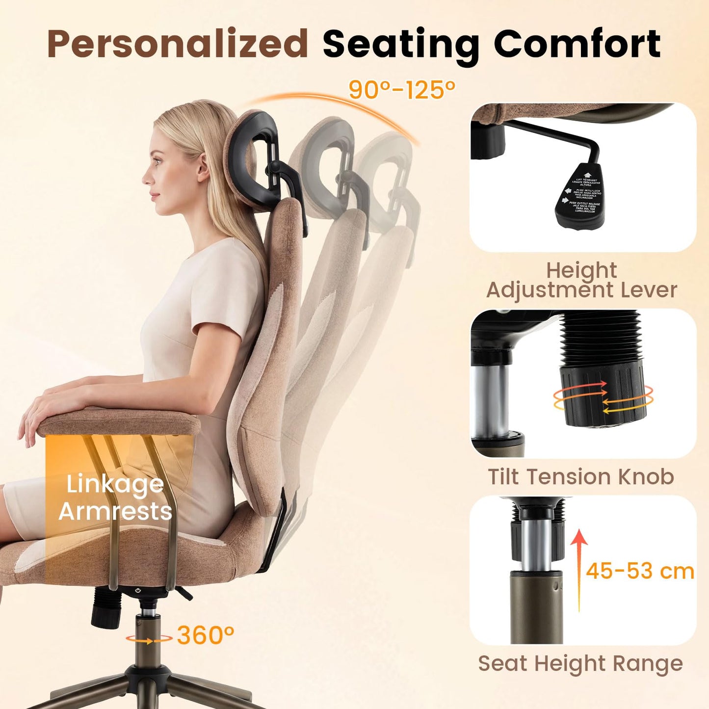 Ergonomic Office Chair, High Back Computer Desk Chair with 2D Headrest