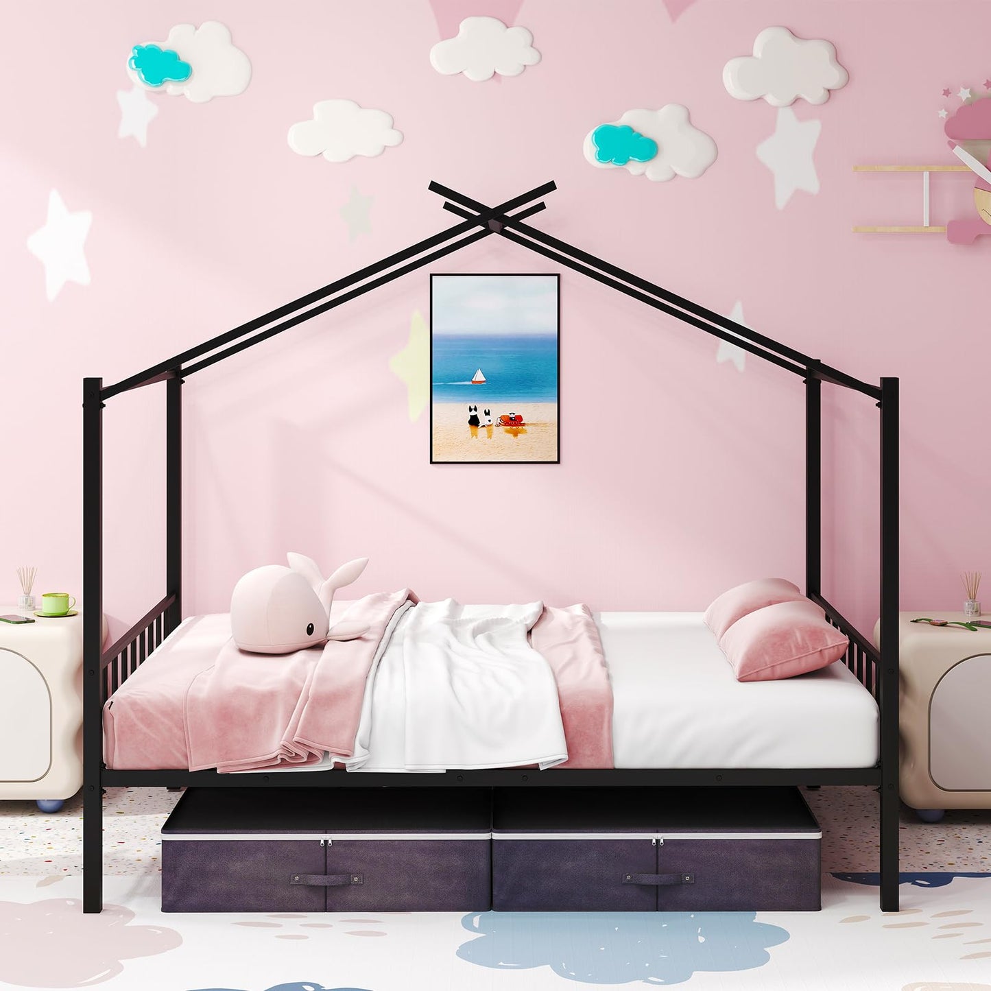 Double Size House Bed with 2 Drawers No Box Spring Needed