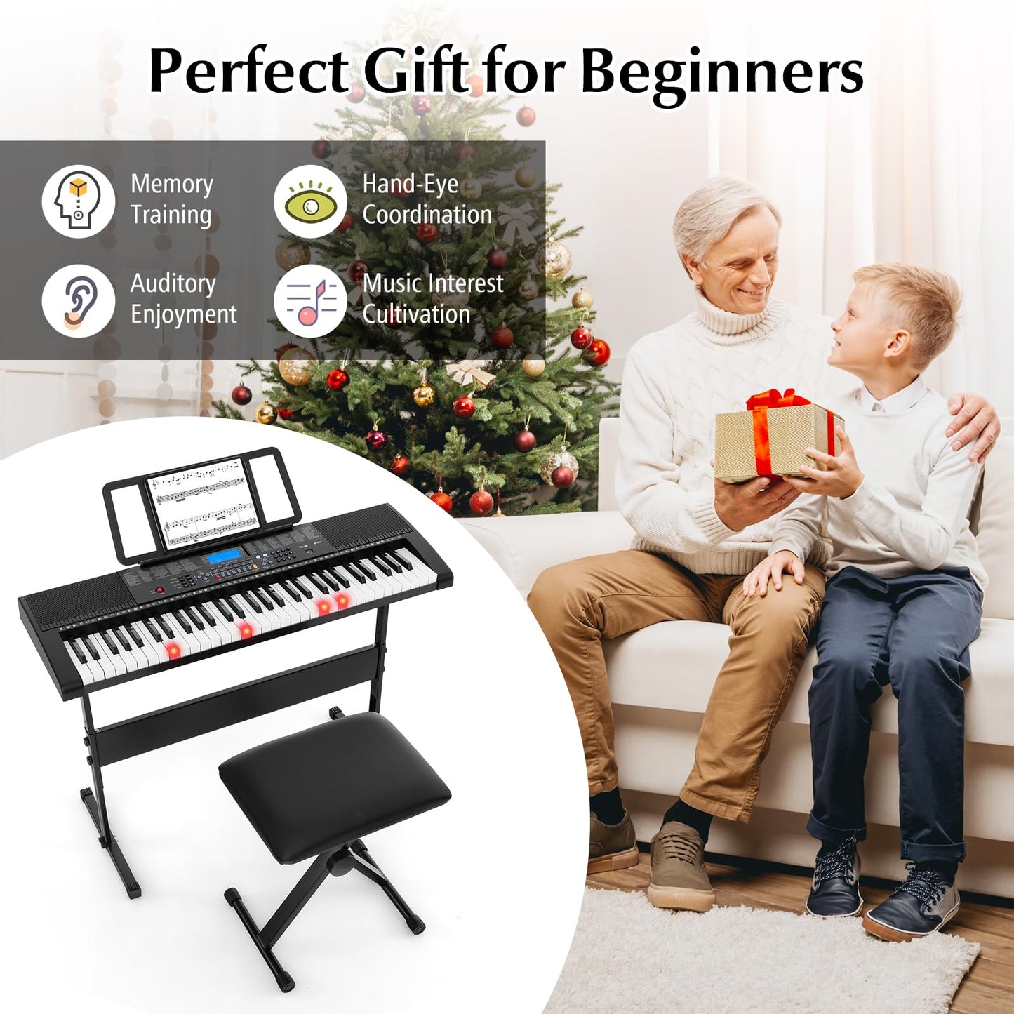 61-Key Portable Electronic Keyboard Piano Complete Digital Piano Set
