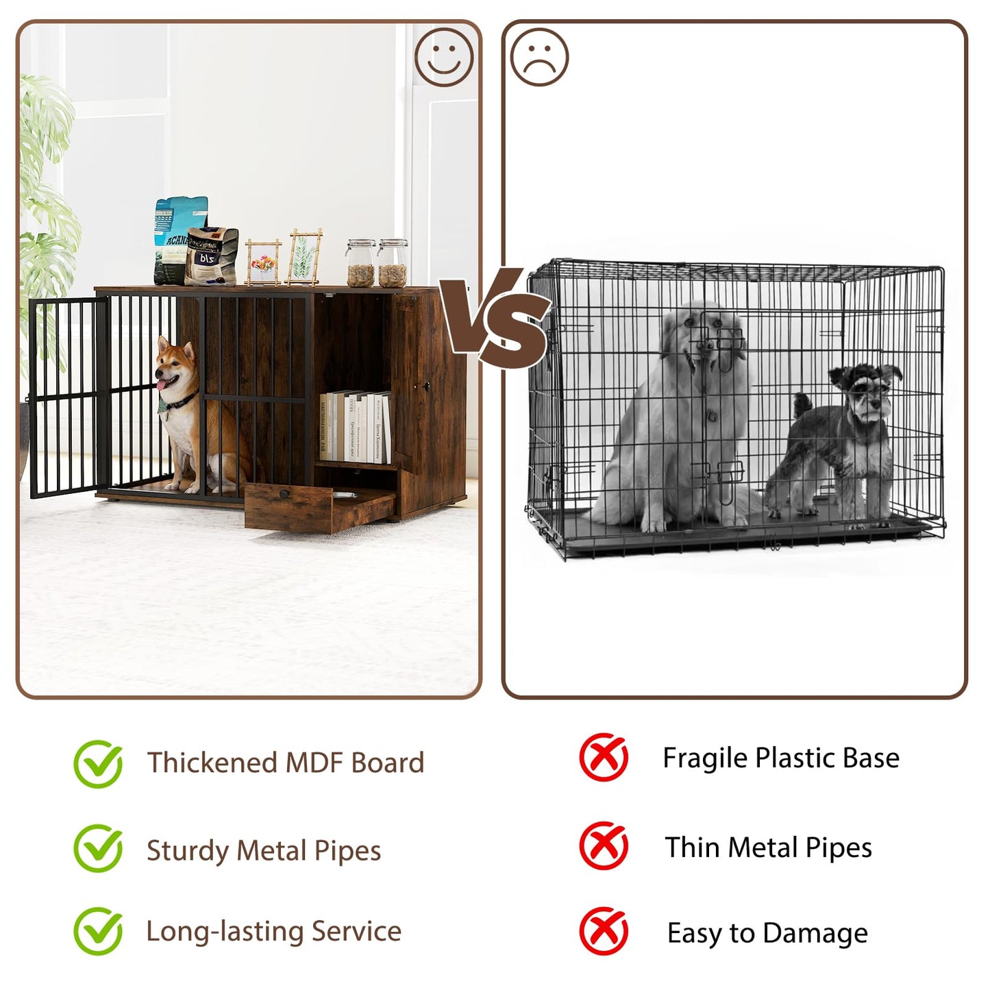120CM Dog Crate Furniture with Hidden Pull-out Bowls in Drawer Rating: