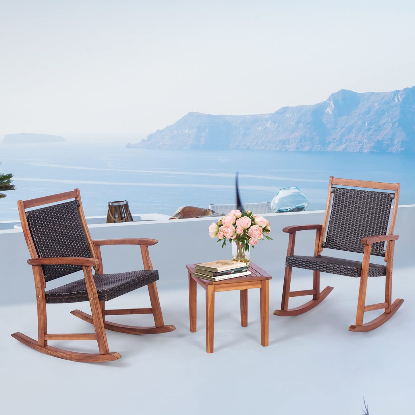 3 Piece Outdoor Rocking Table Chairs Set