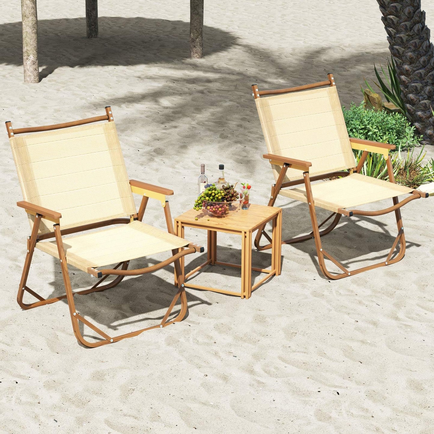 Set of 2 Portable Beach Chairs for Adults with Armrests
