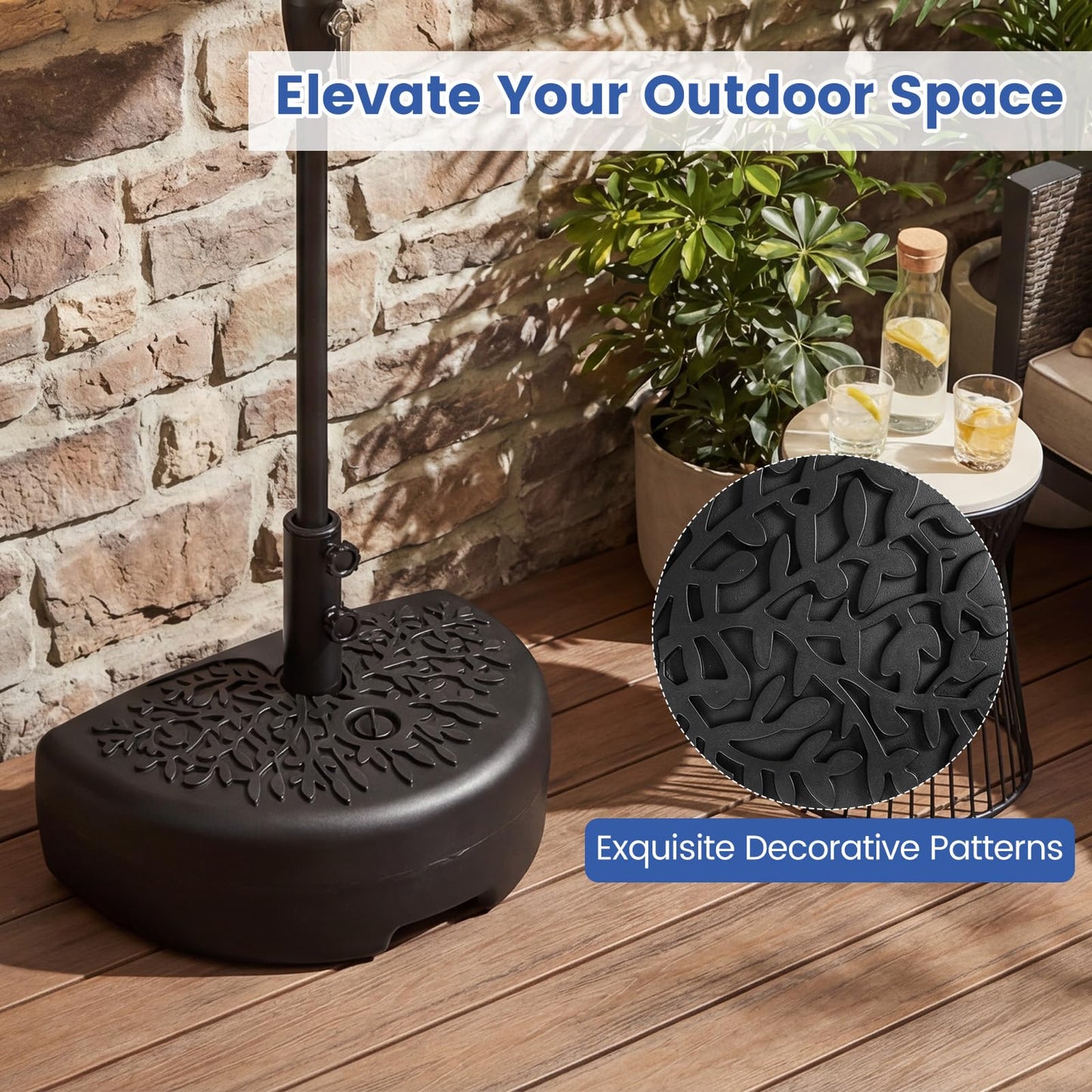 25kg Half Round Parasol Base, Water and Sand Fillable Patio Umbrella Stand
