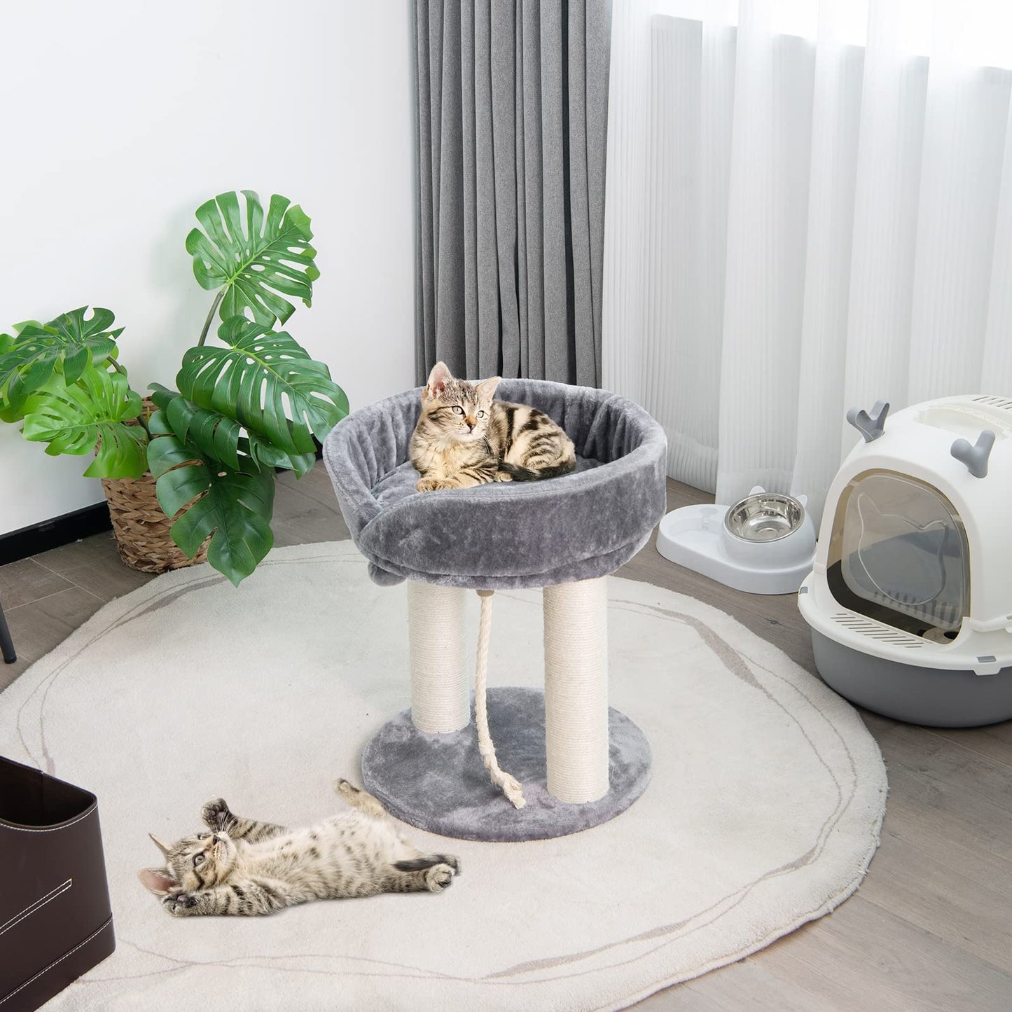 2-Tier Compact Cat Climbing Tower with Plush Top Perch Bed