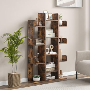 Tree Bookshelf Corner Books Storage Organizer with 13 Open Shelves