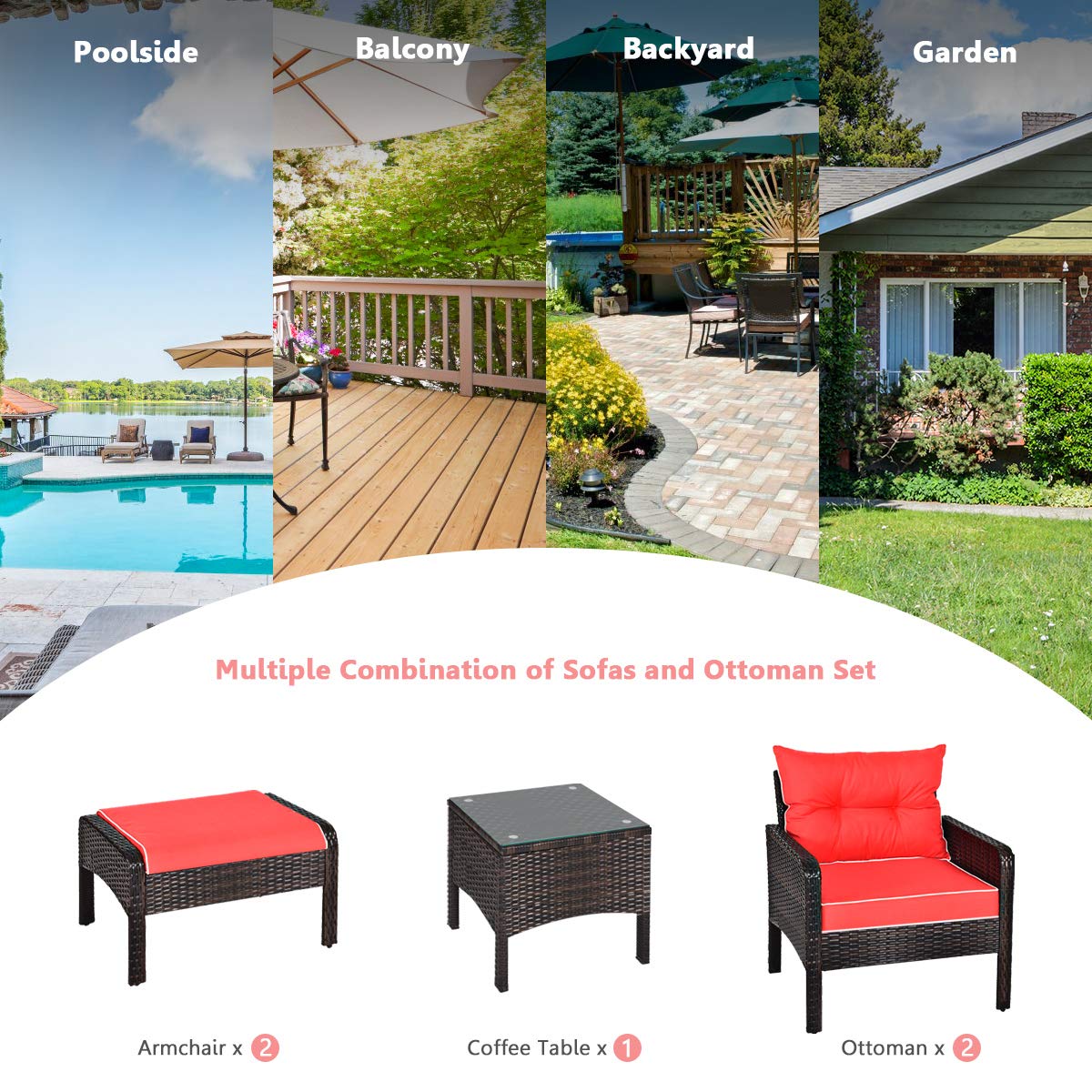 4-Seater Cushioned Sofa Chair with Glass Top Coffee Table and Footstool