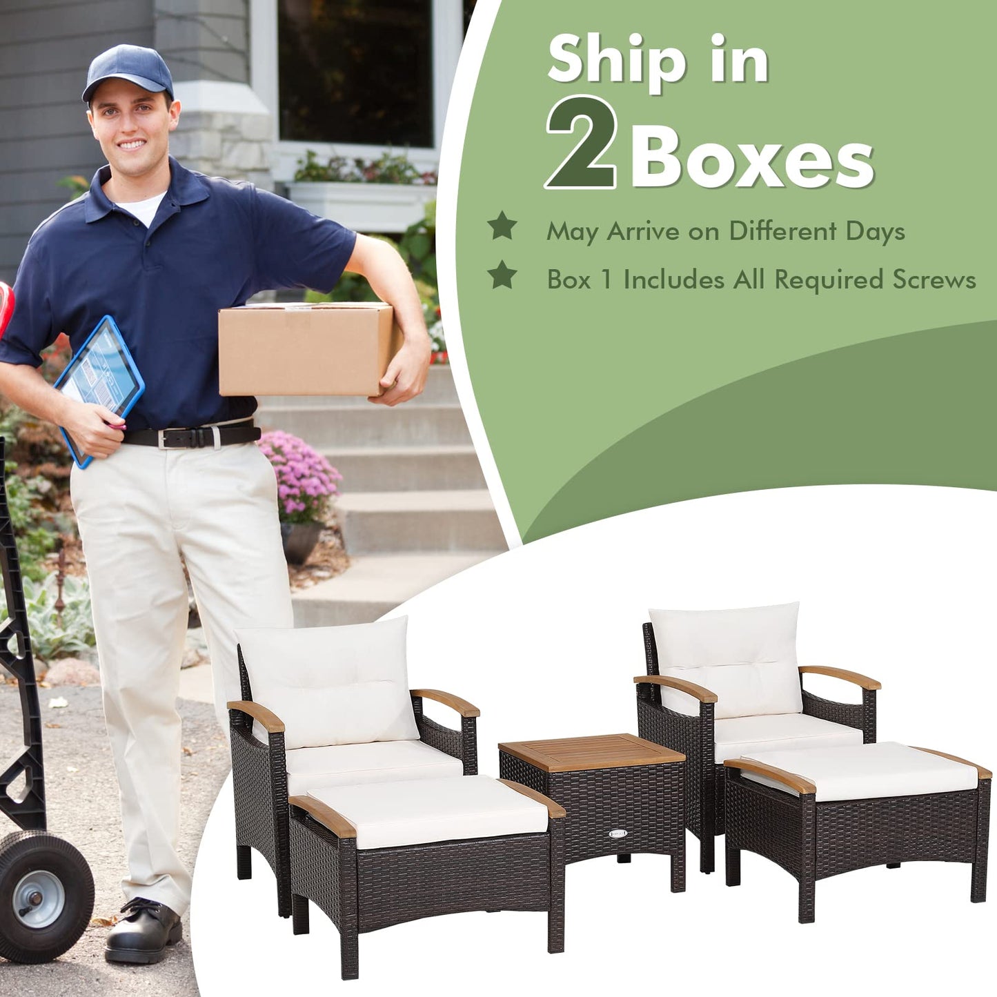 5-Piece Outdoor Acacia Wood Wicker Conservatory Set