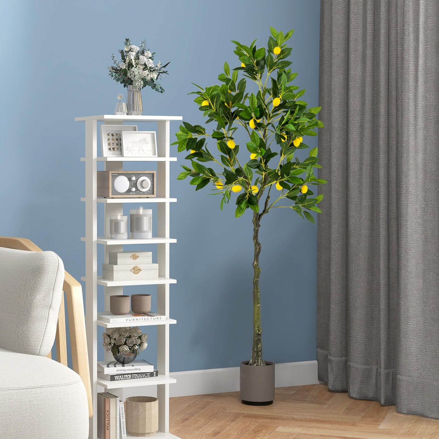 160cm Tall Fake Lemon Plant with Lemon Fruits and Cement Pot