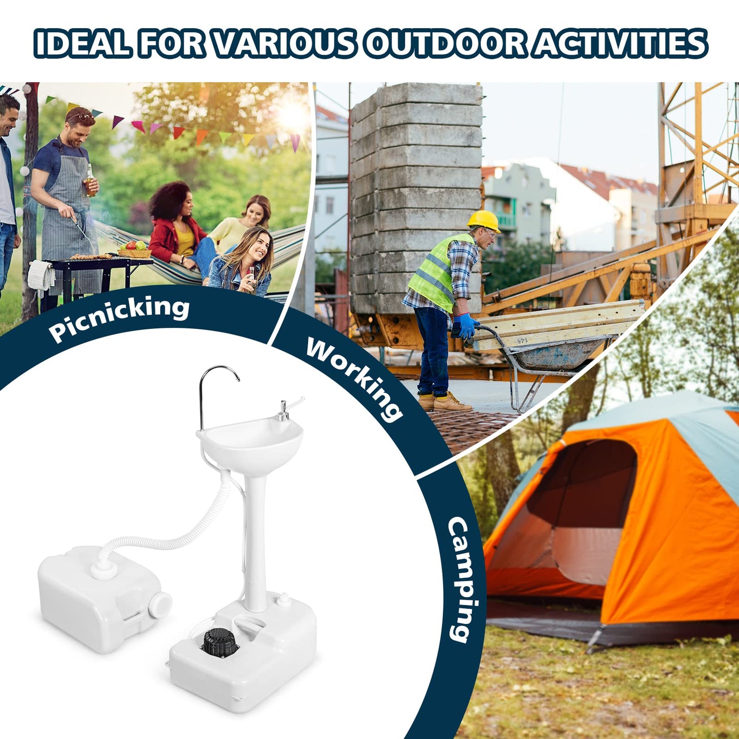 Portable Camping Sink with Rolling Wheels and Running Faucet