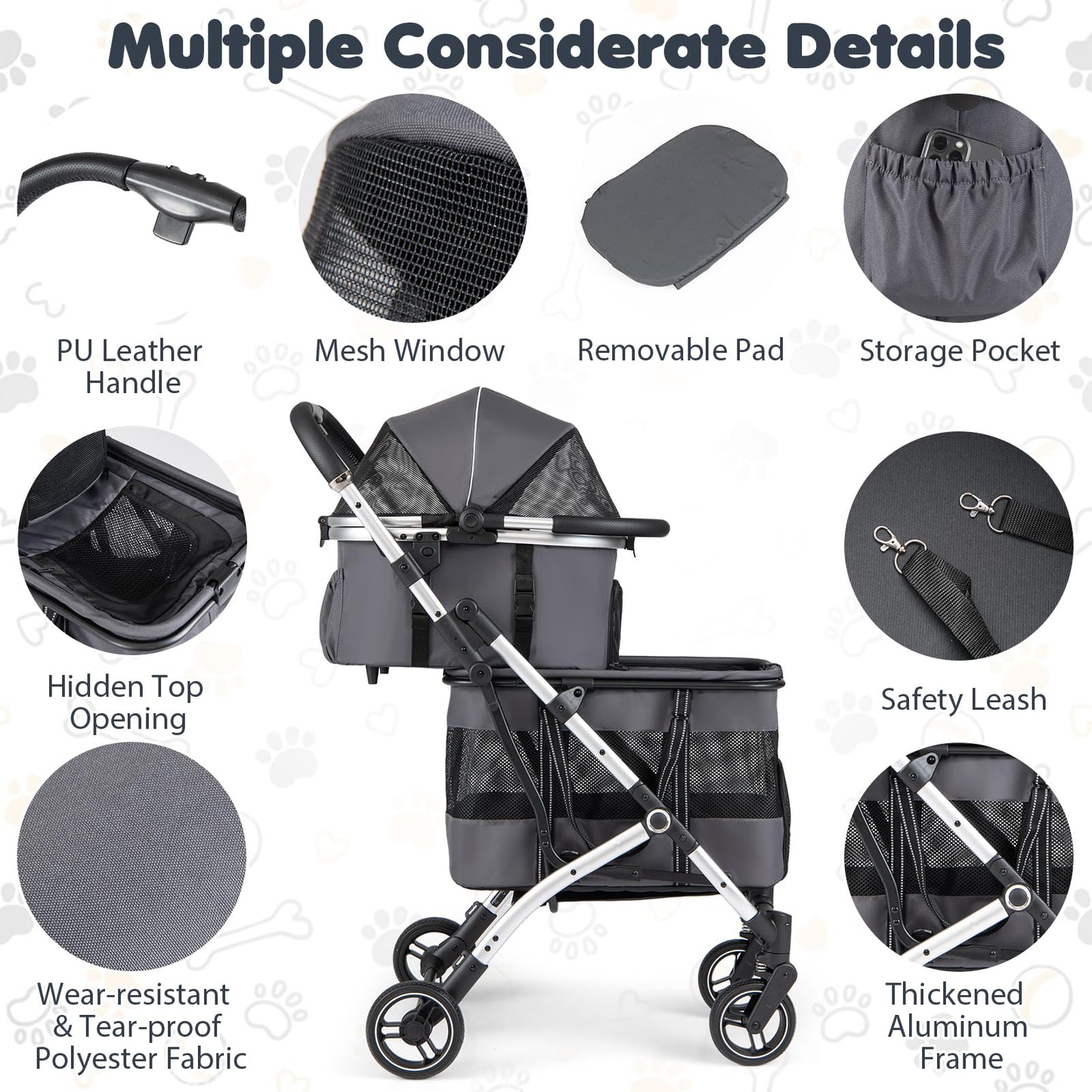 Double Pet Stroller with 2 Detachable Carriers 4-in-1 Foldable Dog Jogger Car Seat