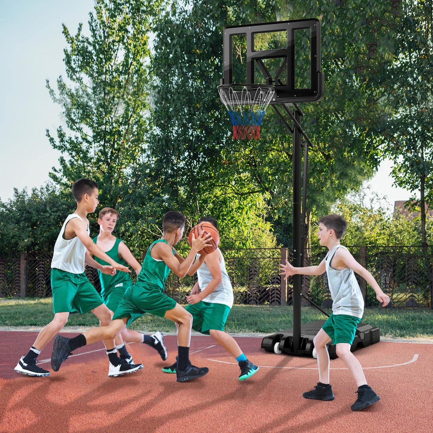 10ft Basketball Backboard Hoop Net Set with Wheels