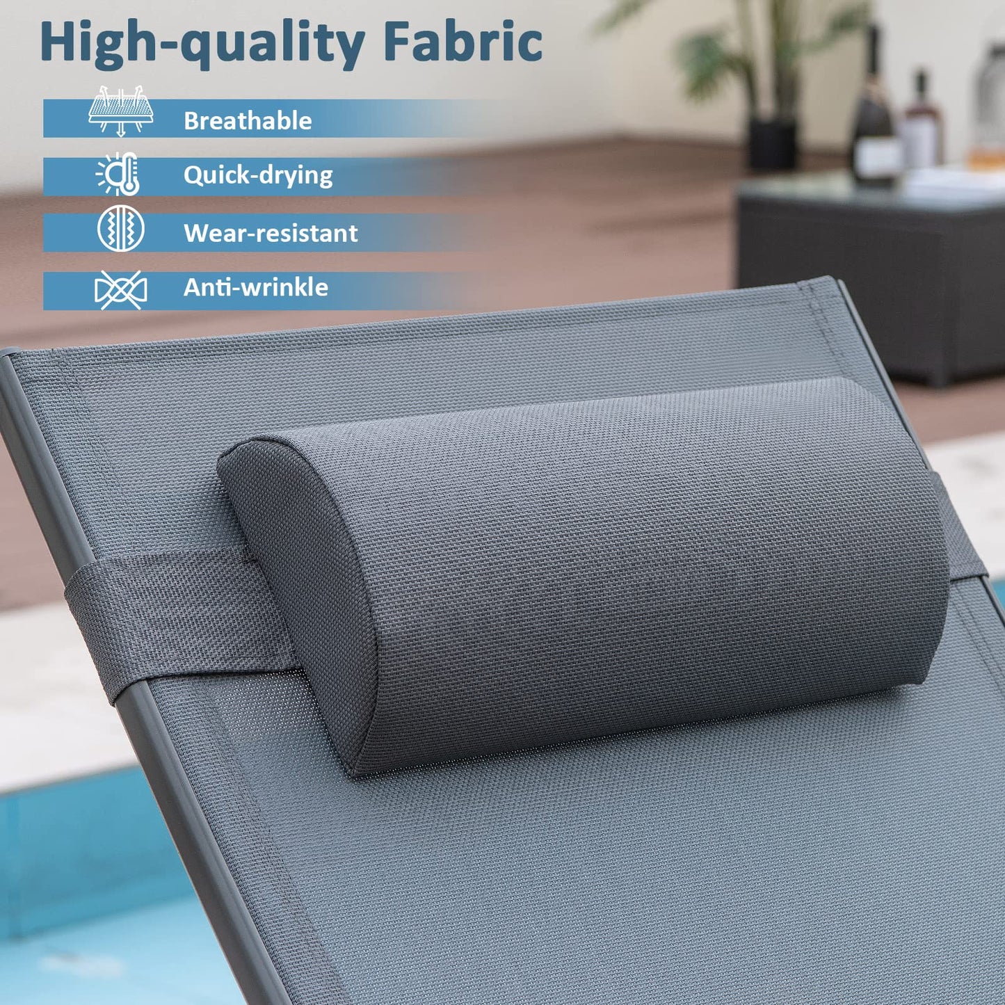 3 Positions Adjustable Patio Glider Chaise Lounge Sunbed with Armrests & Pillow