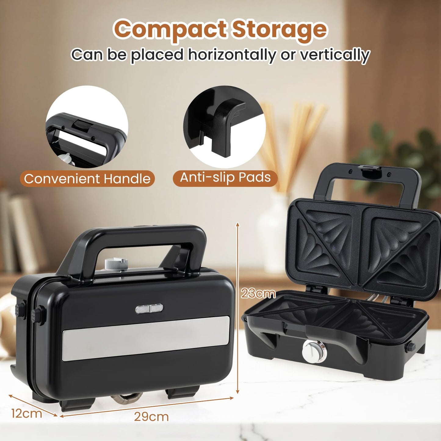 3 in 1 Waffle Maker with Non-stick Plates and Indicator Lights