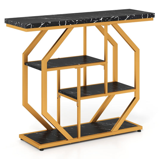Console Table, 4-Tier Faux Marble Slim Entryway Table with Storage Shelves