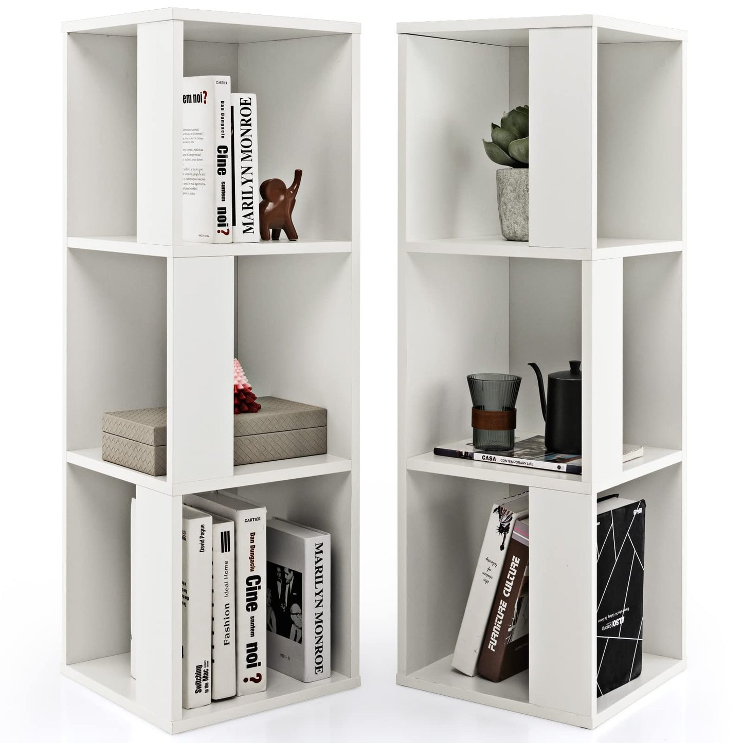 2 Pieces 3-Tier Wooden Storage Bookcase