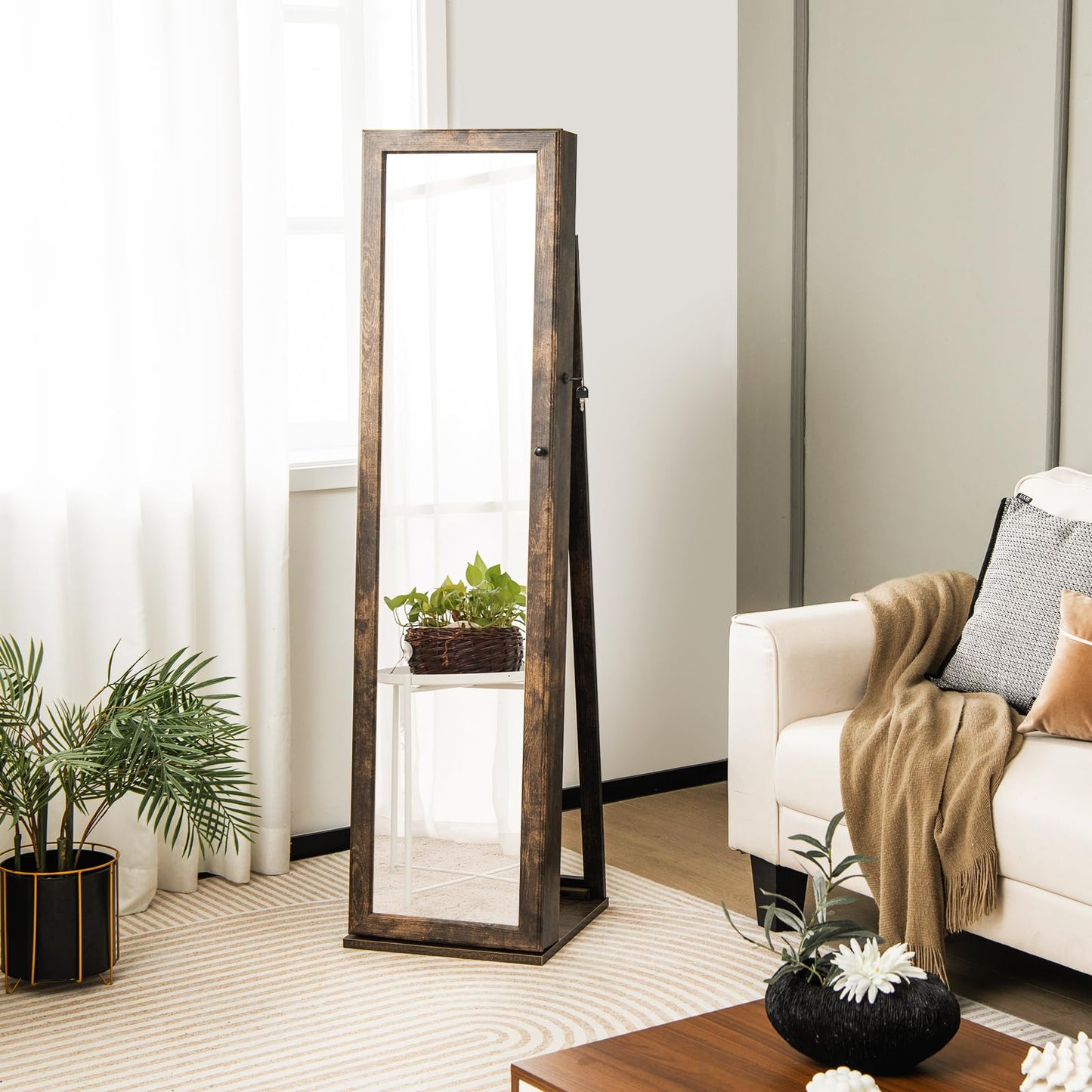 3-in-1 Mirrored Jewelry Armoire with Display Shelves