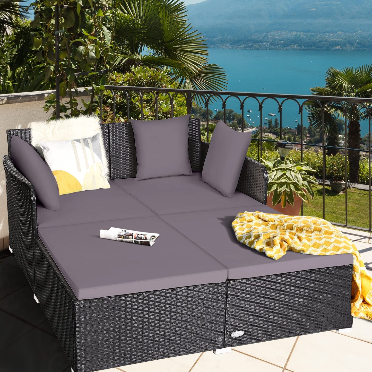 Rattan Garden 2 Seater Daybed Furniture Set with Cushions