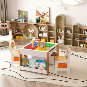 Kids Table and 2 Chairs Set Multifunctional Activity Table with Reversible Tabletop